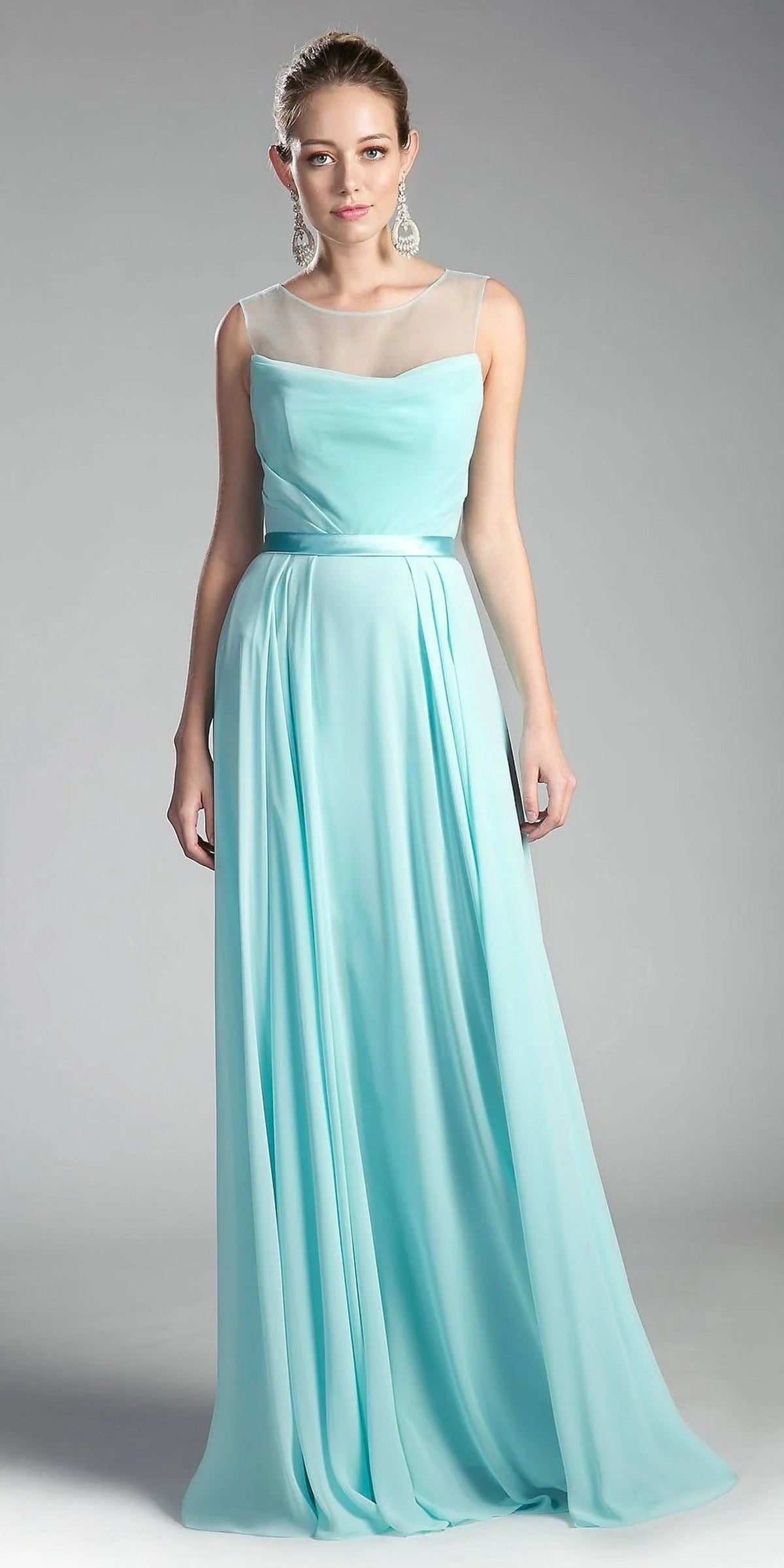 Ladivine CJ236 - Illusion Bateau Pleated A-line Dress