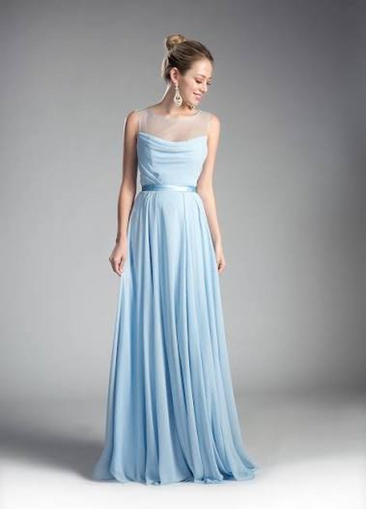 Ladivine CJ236 - Illusion Bateau Pleated A-line Dress