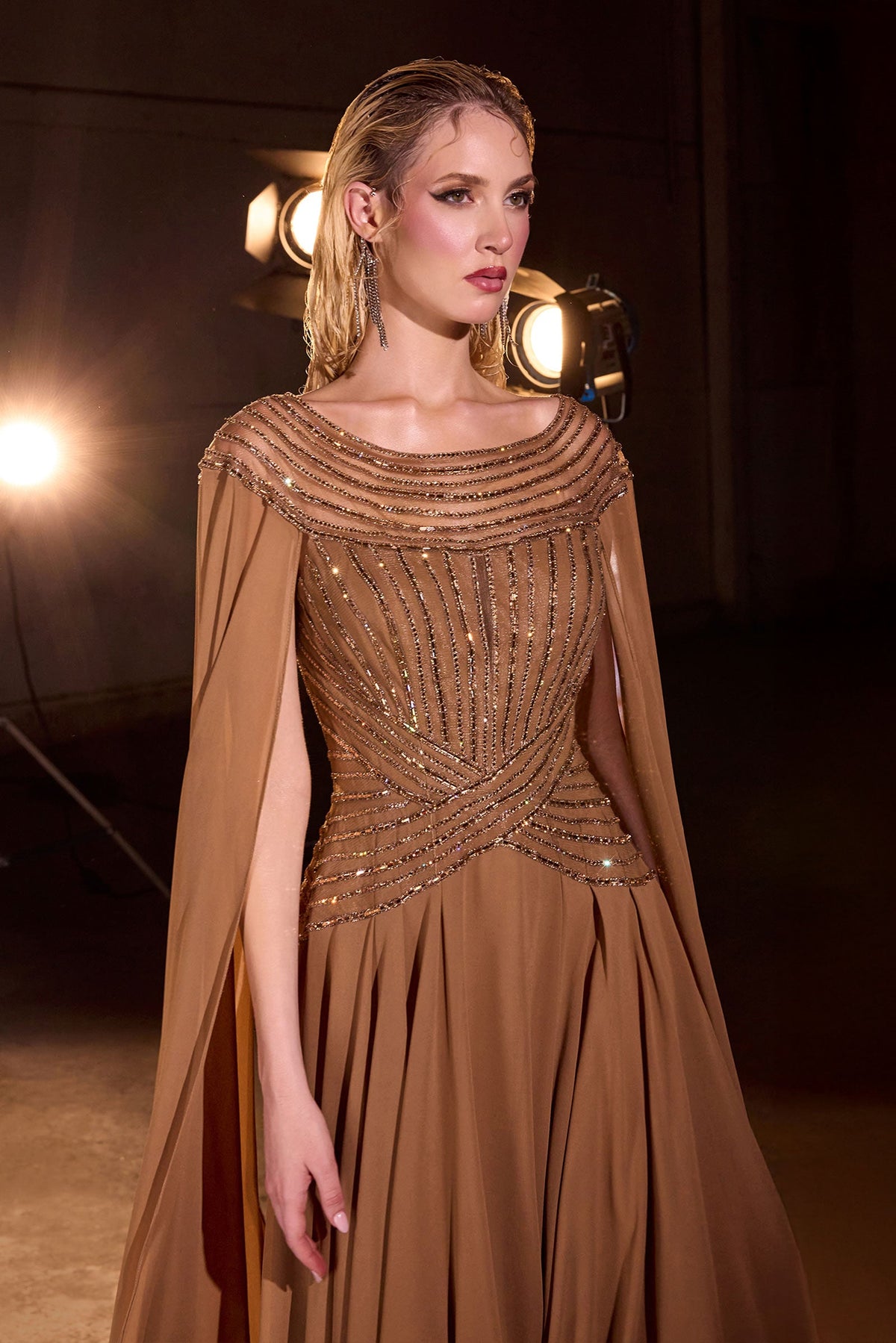 Ladivine CL08 Linear Beaded A-Line Dress
