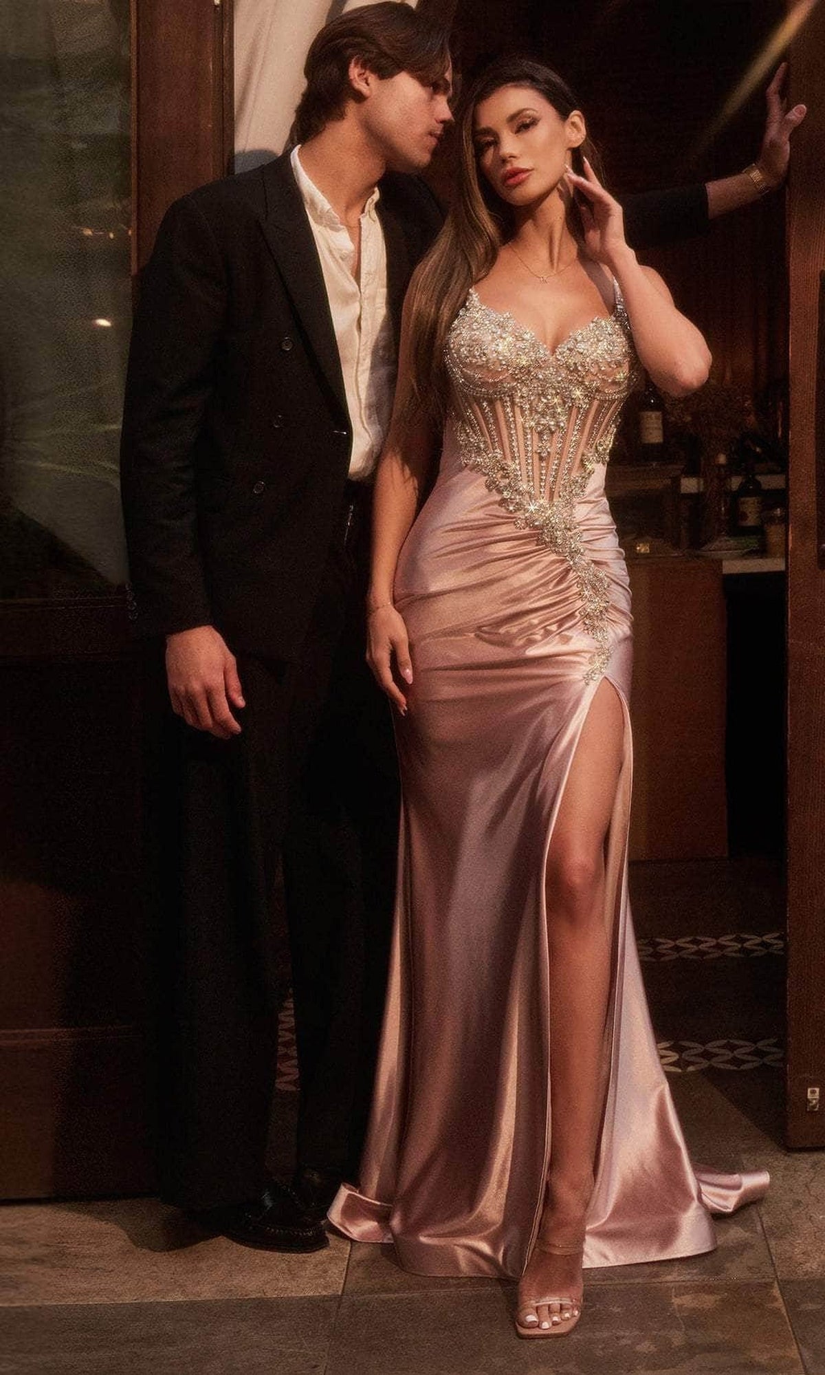 Ladivine CM383 - Crystal-Embellished Sweetheart Prom Gown