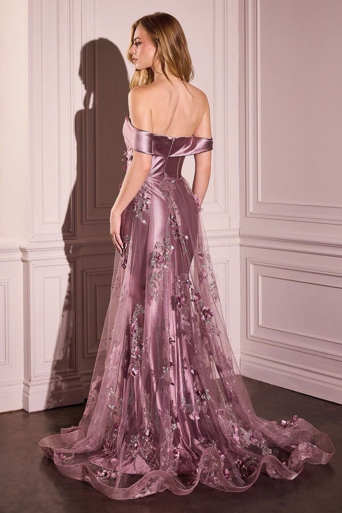 Ladivine J876 - Floral Off-Shoulder Evening Dress