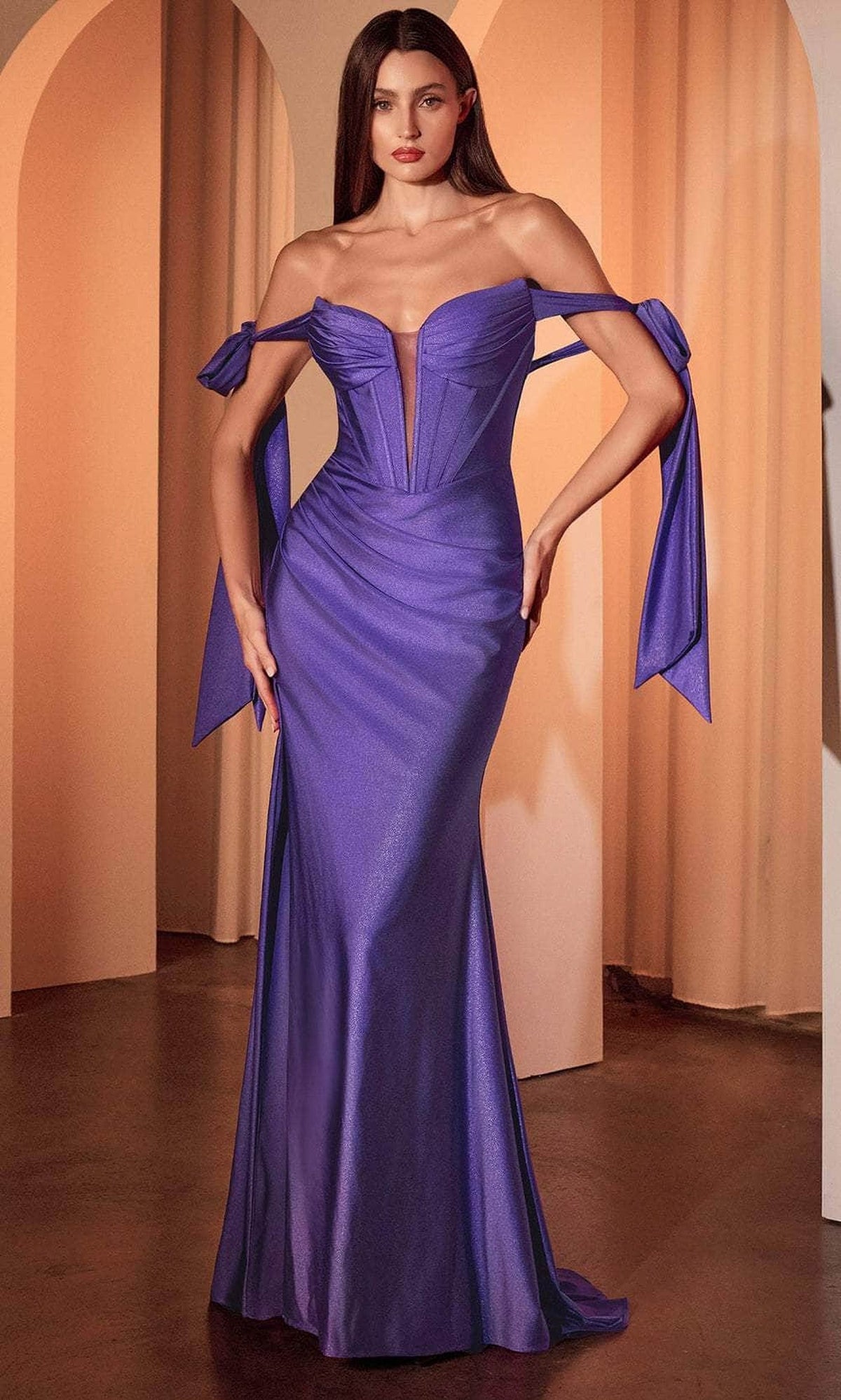 Ladivine KV1120 - Off-Shoulder Pleats Evening Dress