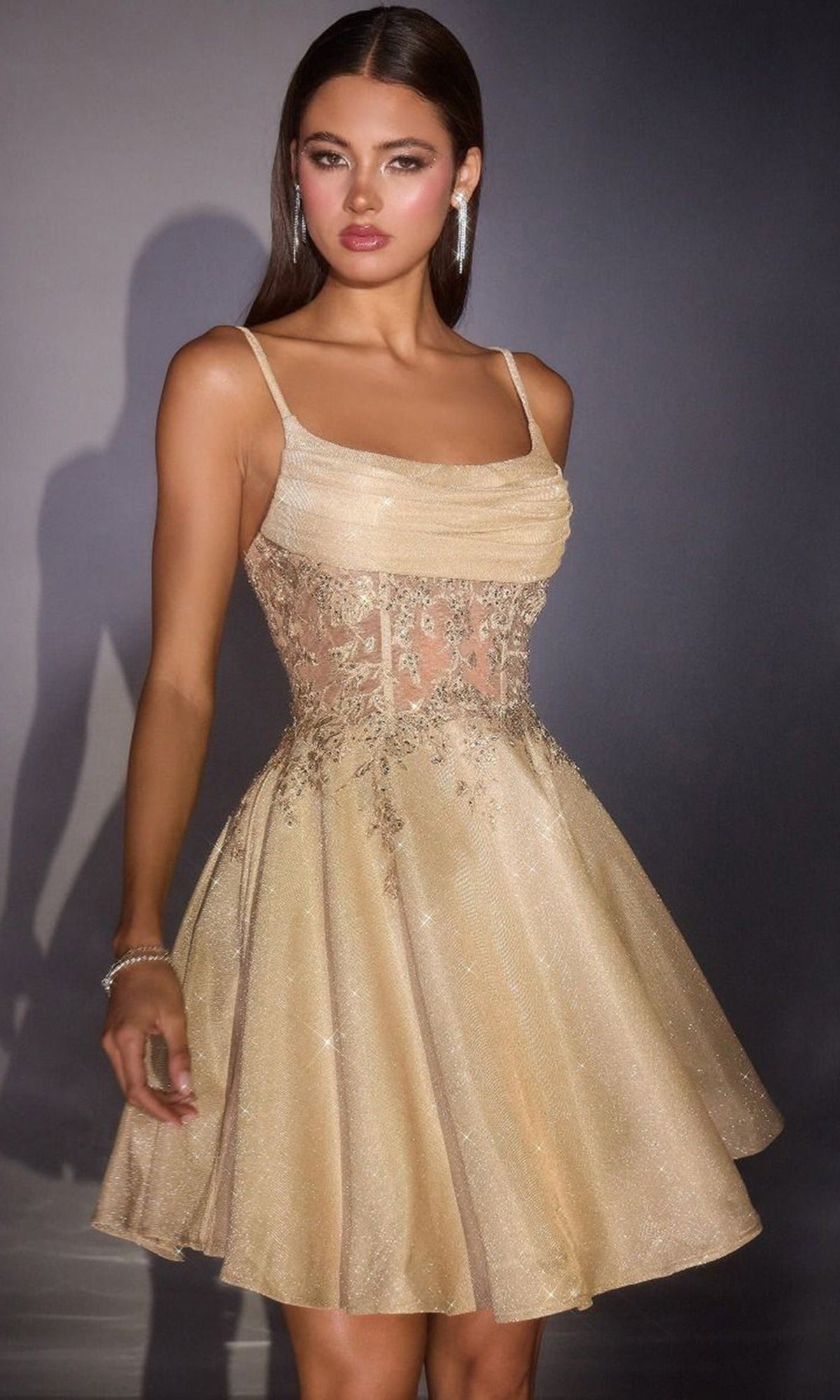 Ladivine KV1152 - Scoop Neckline Glitter A-Line Dress