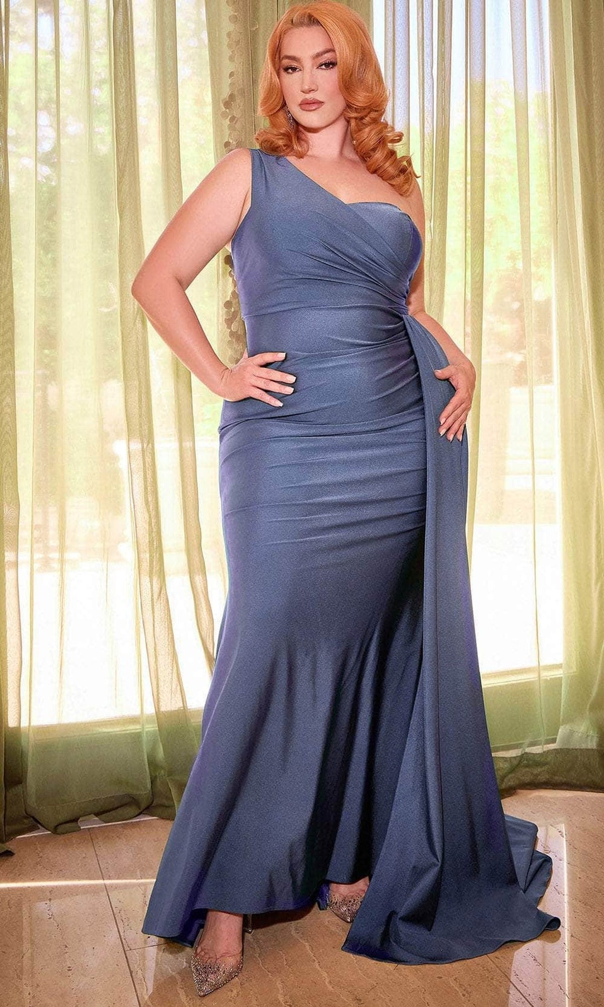 Cinderella Divine PT004C - Sheath Asymmetrical Evening Dress