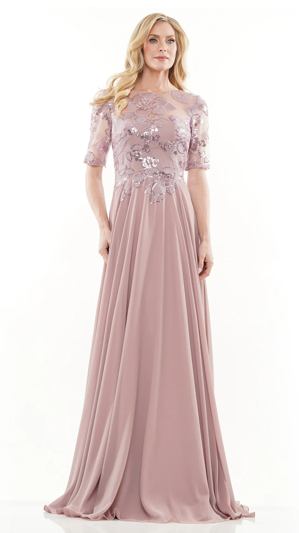 Marsoni by Colors - M286 Sequined Bateau Chiffon A-line Dress - view 10