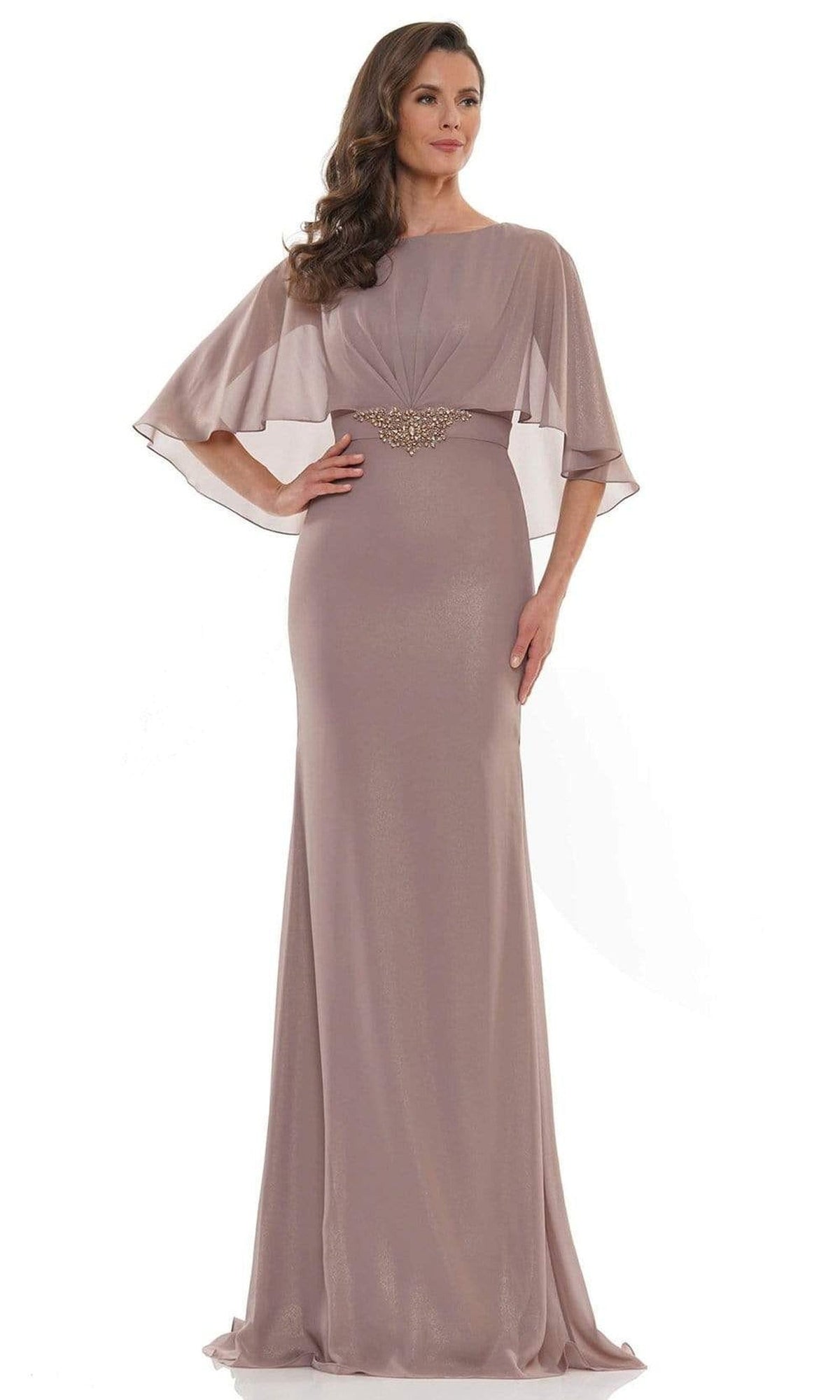 Marsoni by Colors - MV1130 Glittered Fabric Poncho Sheath Gown