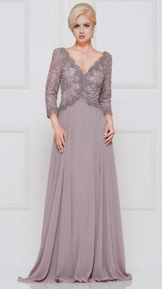 Marsoni by Colors - M225 Quarter Sleeve Scalloped Lace Gown - detail view