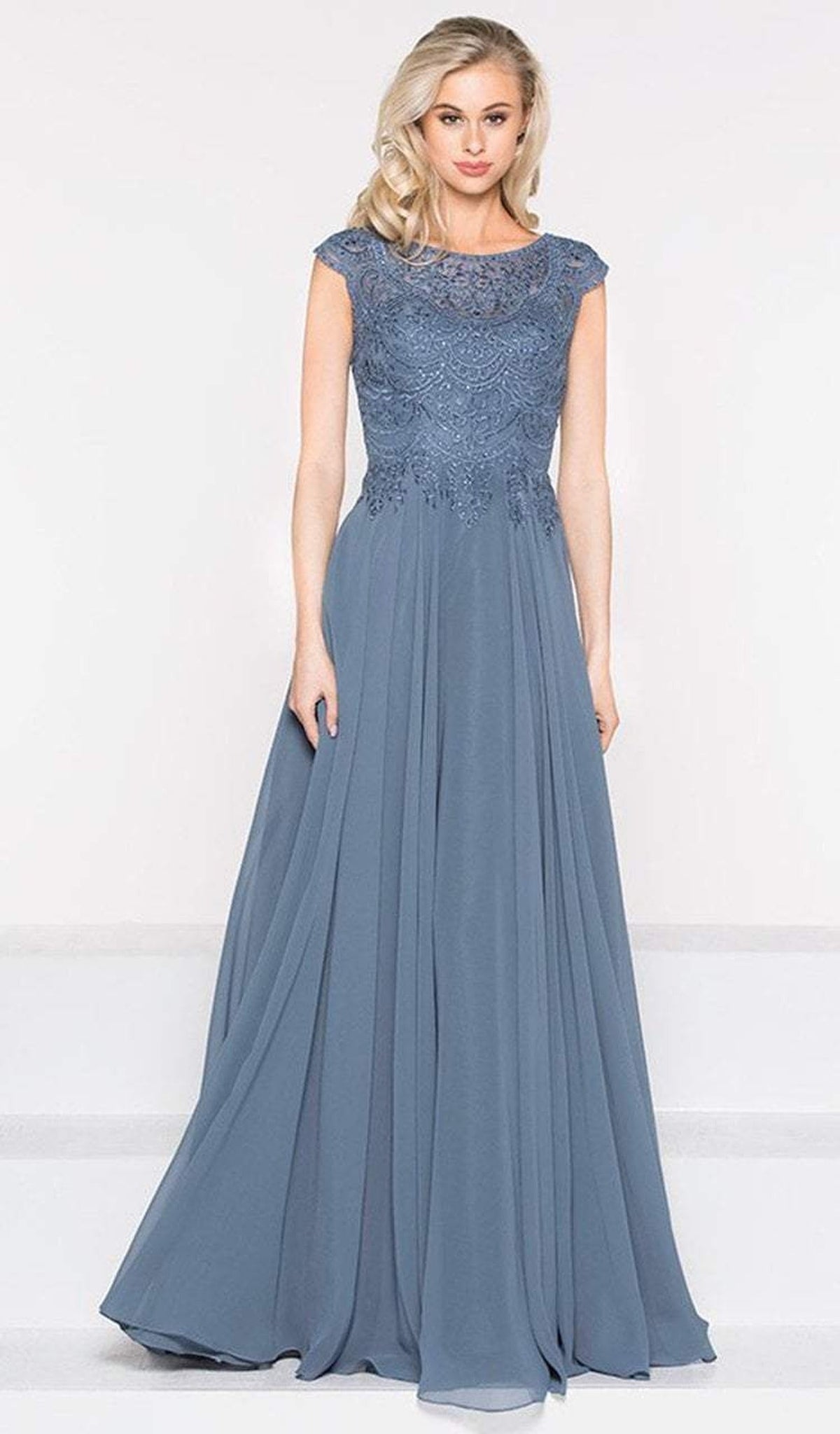Marsoni by Colors - M238 Beaded Applique A Line Chiffon Dress