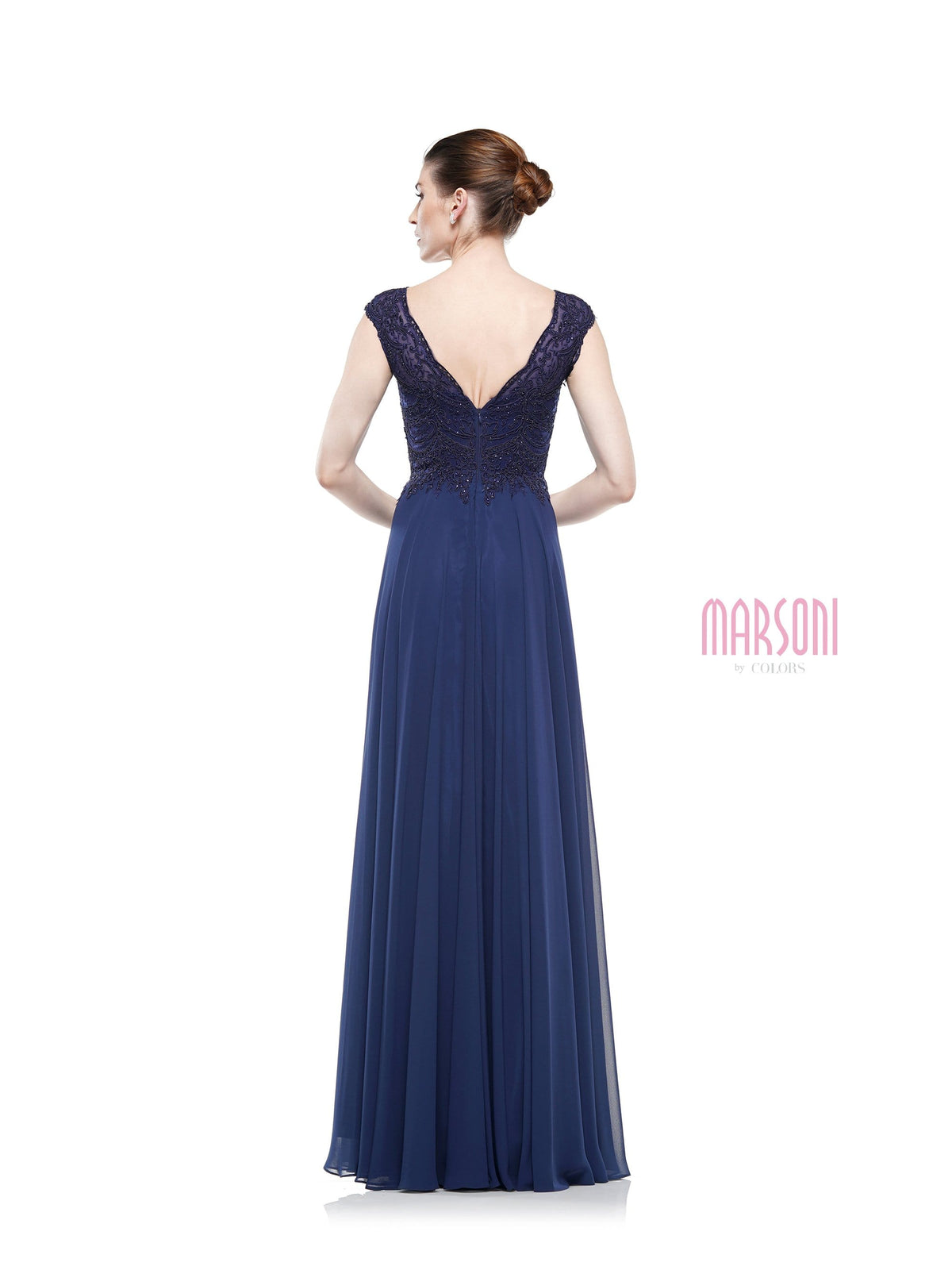 Marsoni by Colors - M238 Beaded Applique A Line Chiffon Dress - Silhouette Dresses