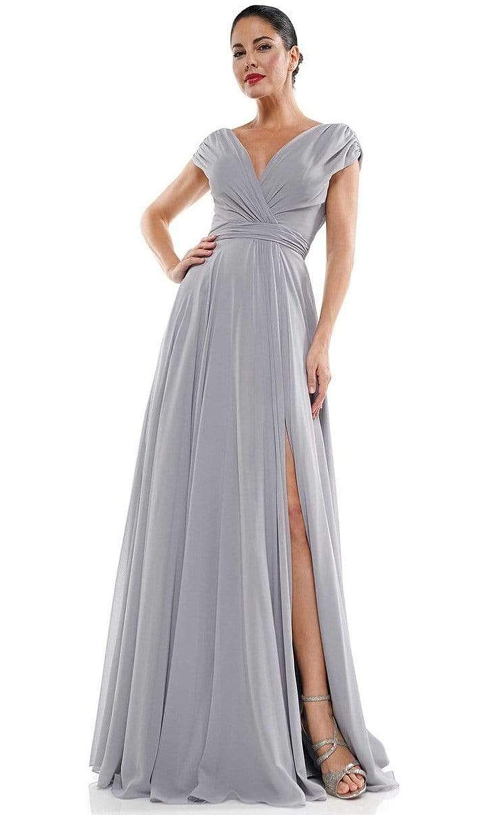 Marsoni by Colors - M251 Gathered V Neck Off Shoulder A-Line Gown - view 12