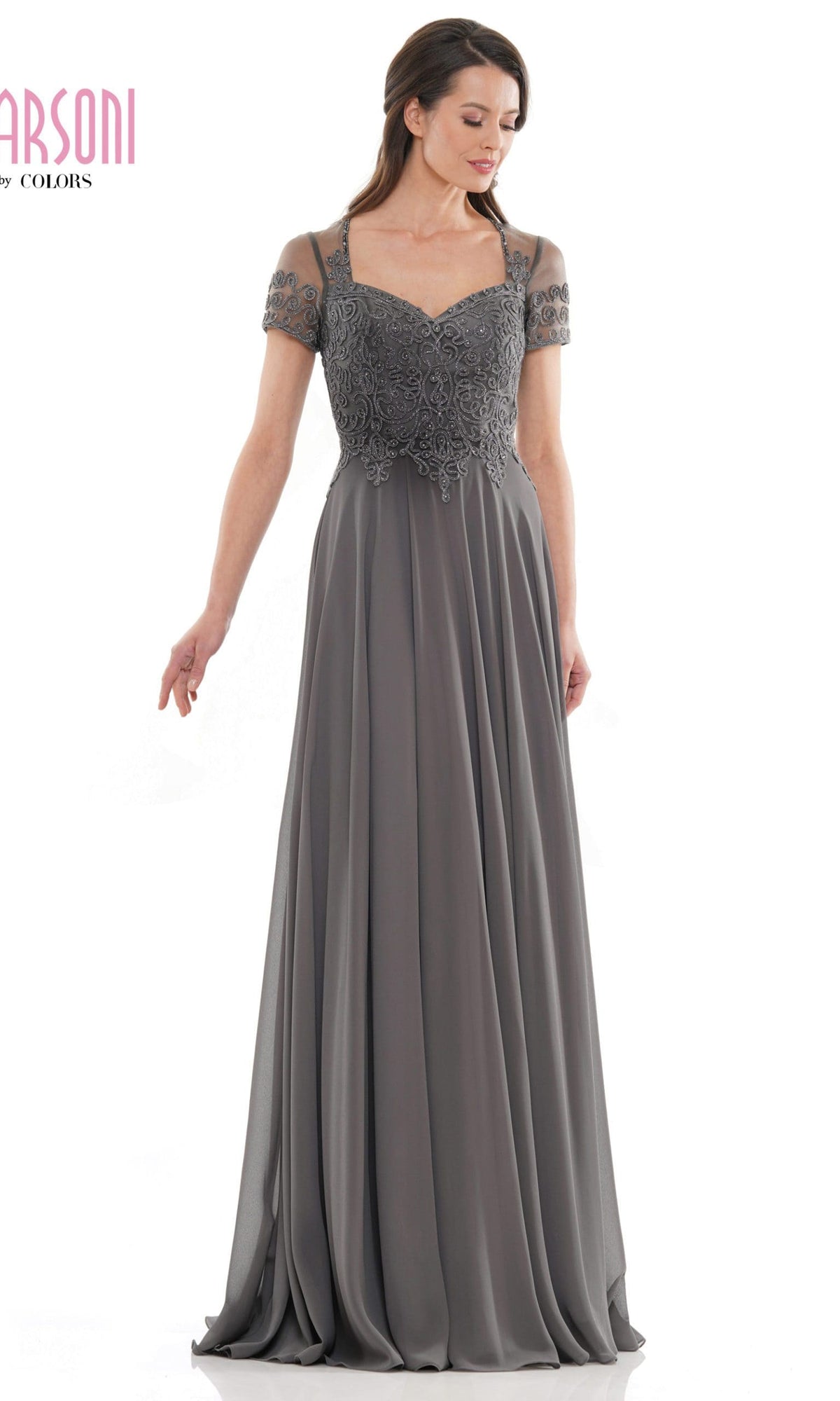Marsoni by Colors - M271 Short Sleeve Queen Anne Soutache Gown - detail view