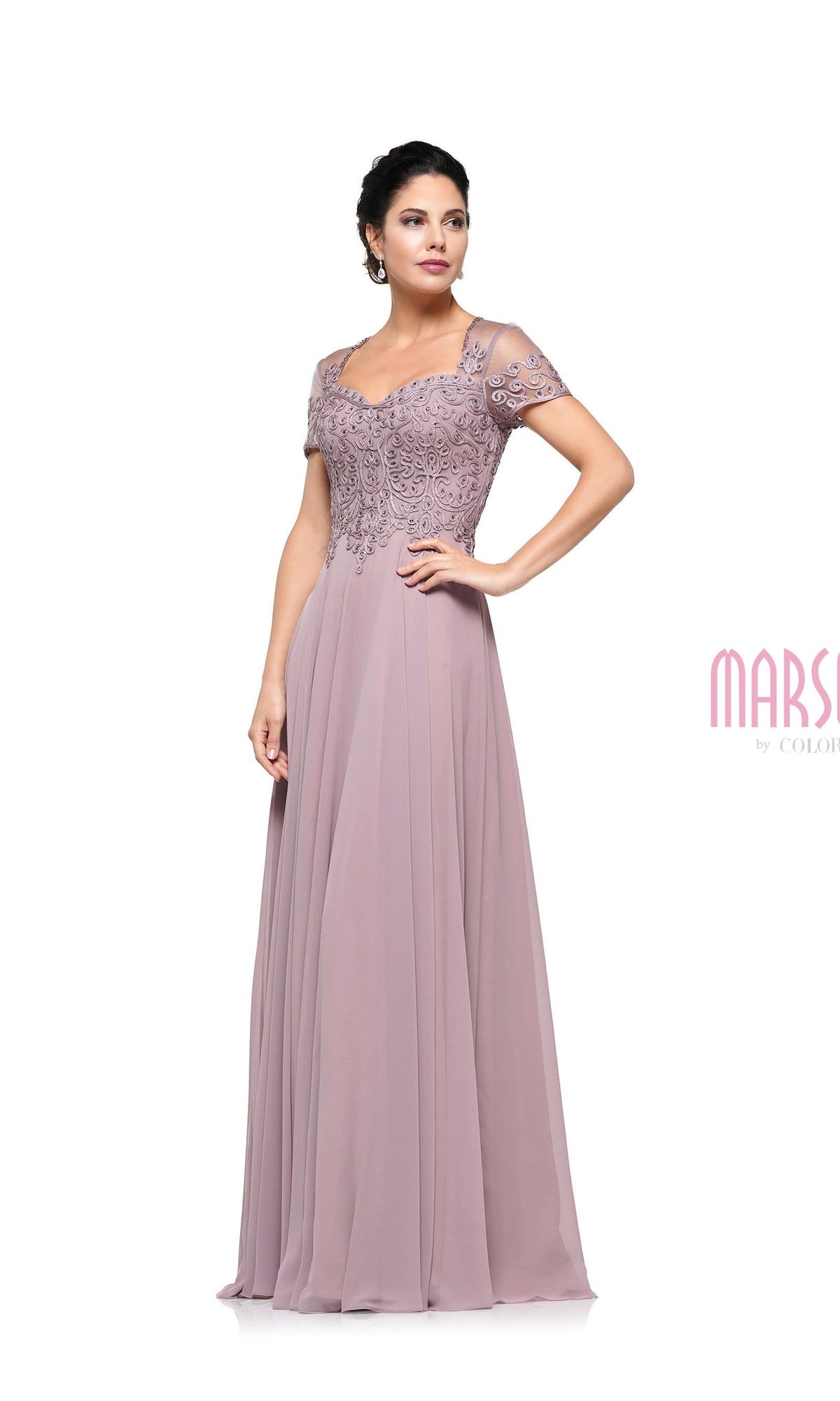 Marsoni by Colors - M271 Short Sleeve Queen Anne Soutache Gown - view 6
