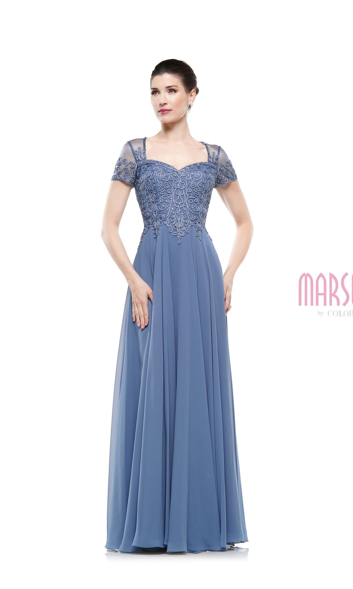 Marsoni by Colors - M271 Short Sleeve Queen Anne Soutache Gown - view 8