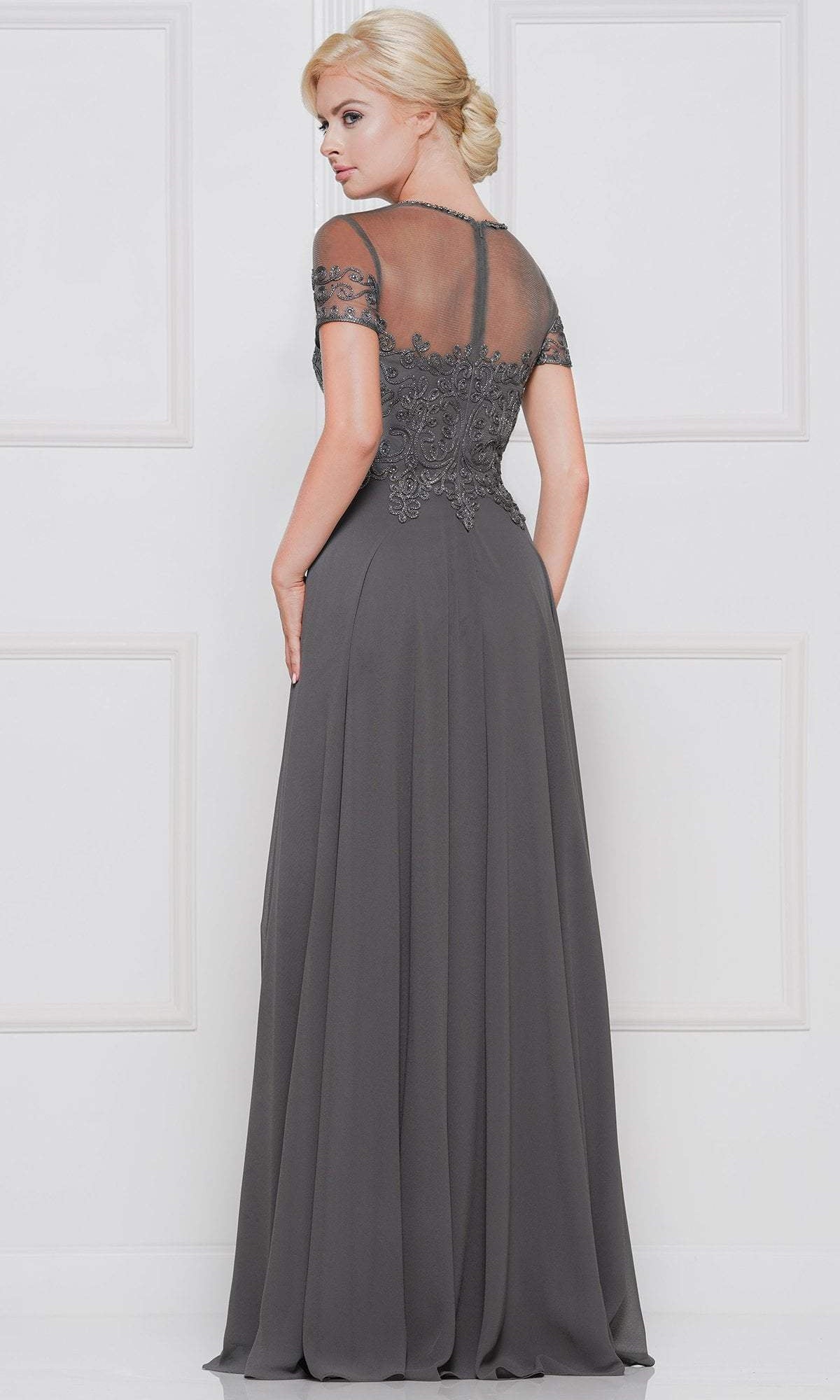 Marsoni by Colors - M271 Short Sleeve Queen Anne Soutache Gown - back view