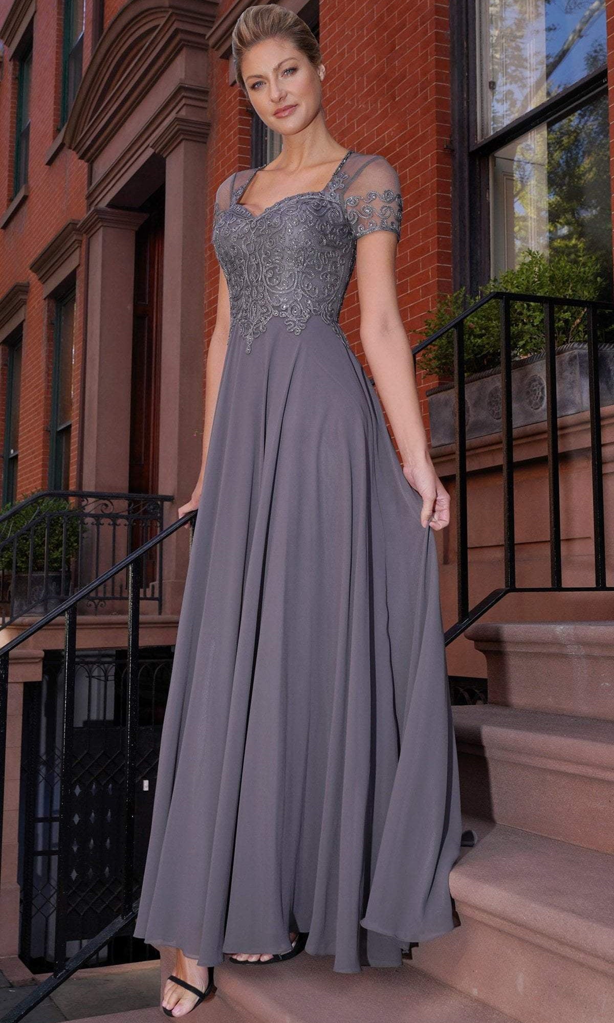 Marsoni by Colors - M271 Short Sleeve Queen Anne Soutache Gown - view 5