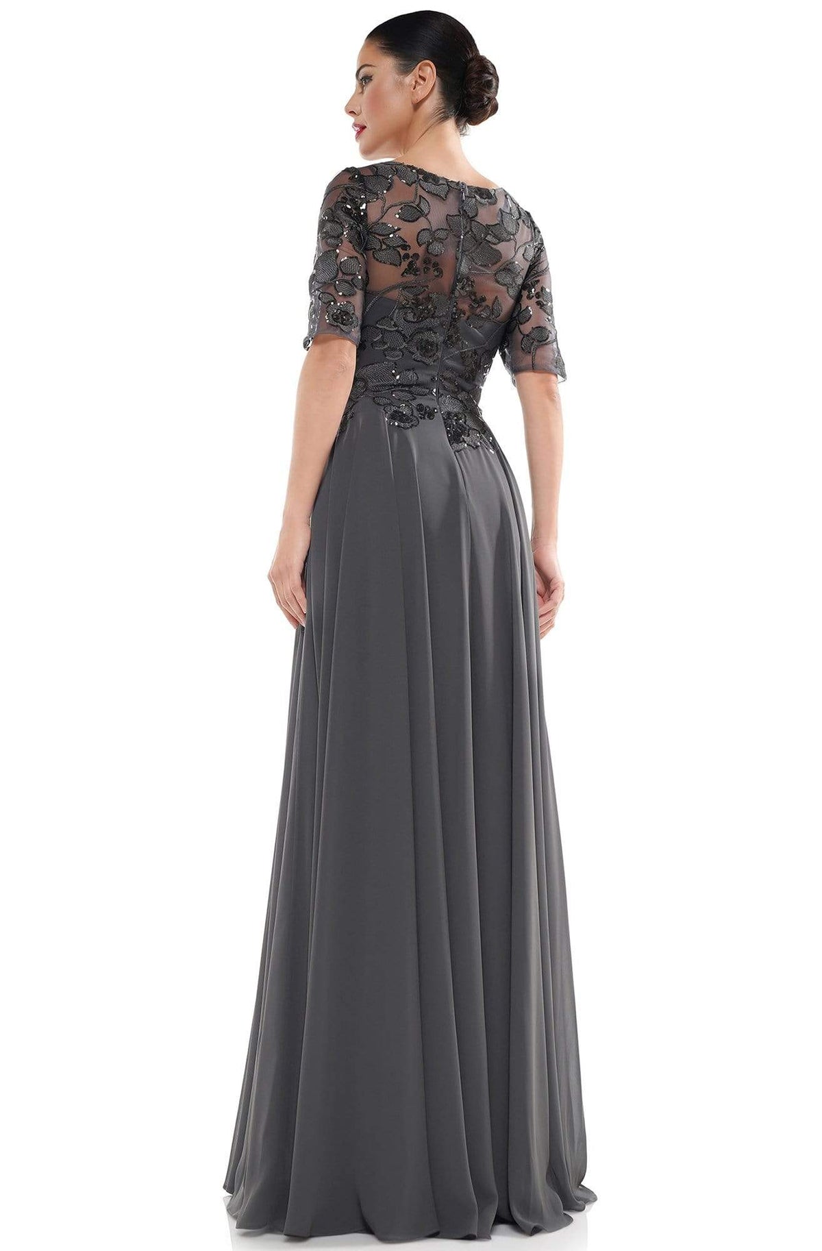 Marsoni by Colors - M286 Sequined Bateau Chiffon A-line Dress - back view