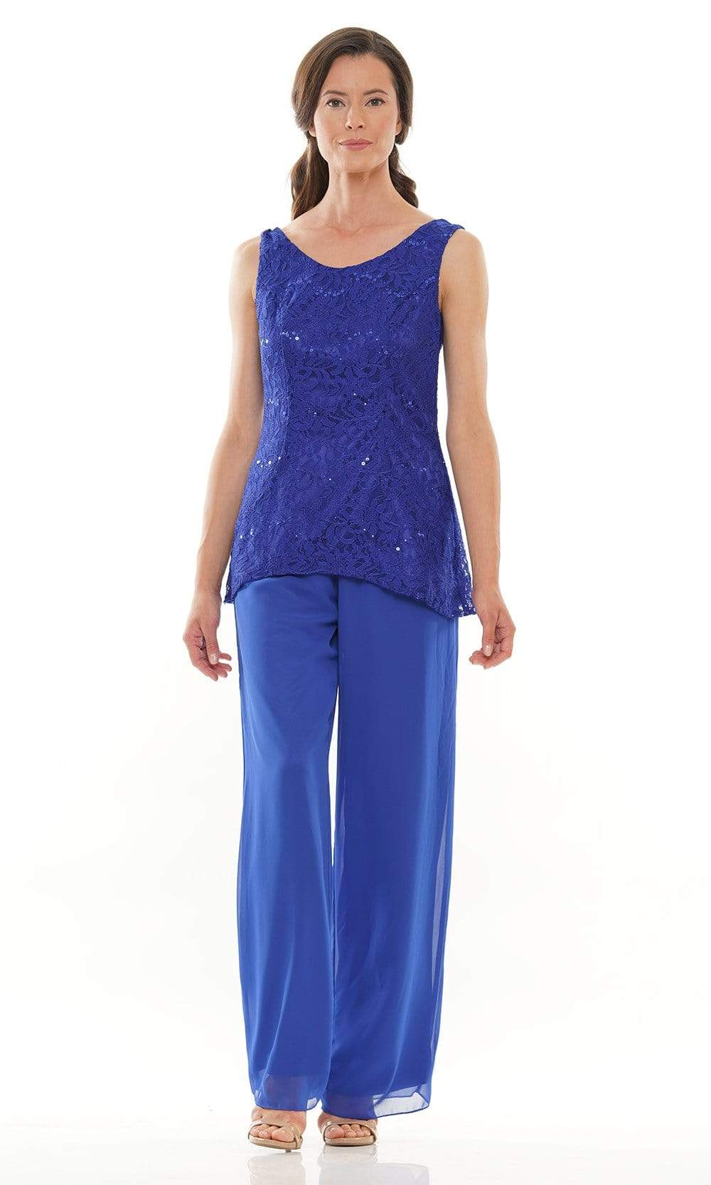 Marsoni by Colors - M303 Three-Piece Chiffon Lace Pantsuit - Silhouette Dresses