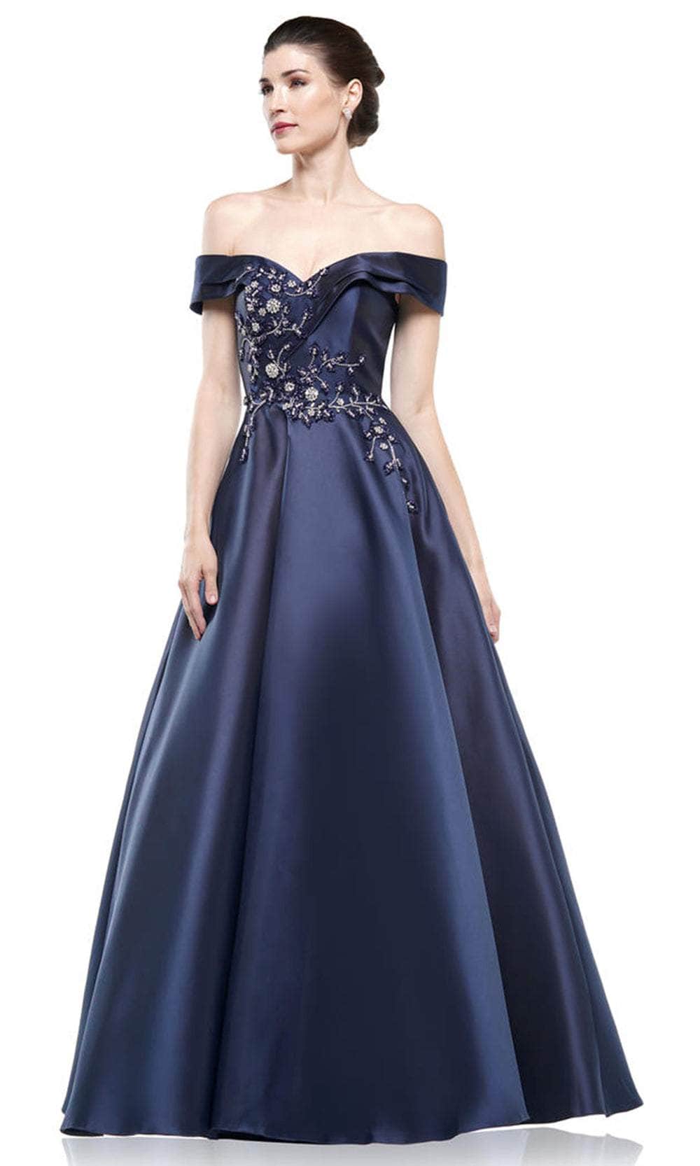 Marsoni by Colors - MV1008 Floral Beaded Surplice Off Shoulder Gown - Silhouette Dresses