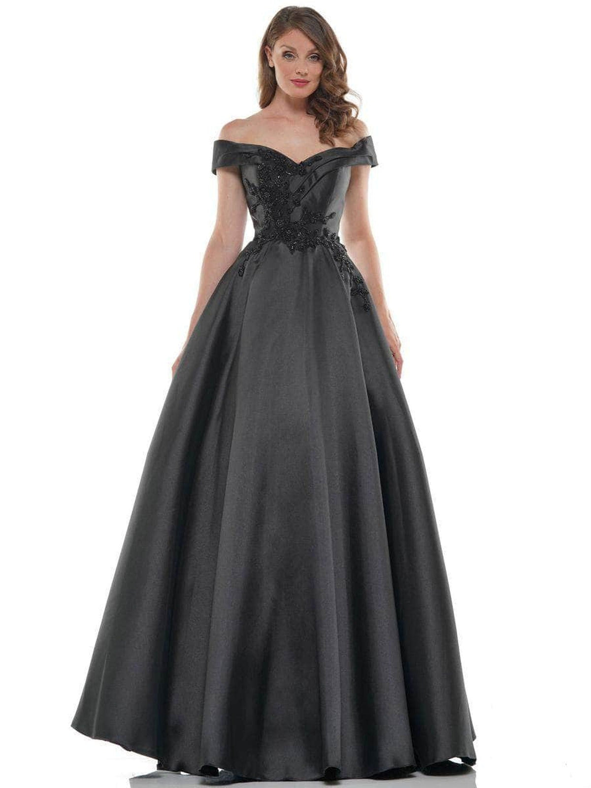 Marsoni by Colors - MV1008 Floral Beaded Surplice Off Shoulder Gown