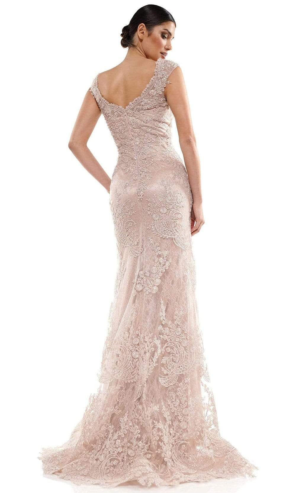 Marsoni by Colors - MV1030 Embroidered V-neck Trumpet Dress - detail view