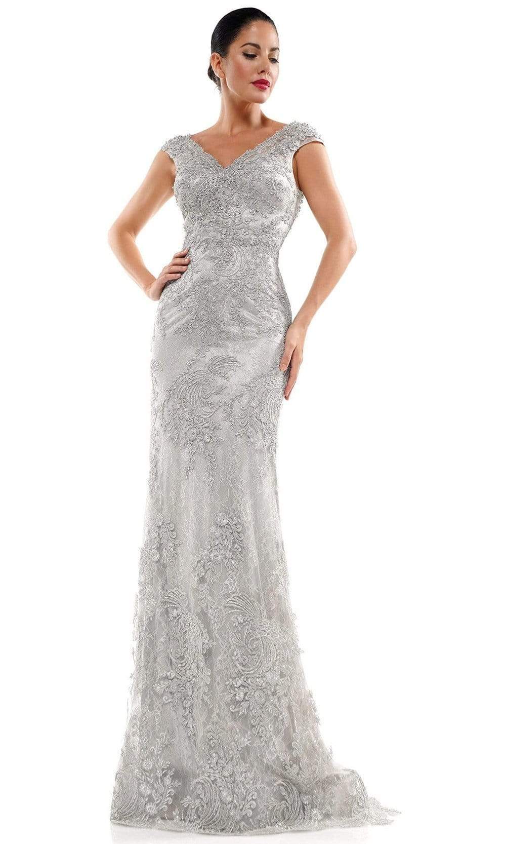 Marsoni by Colors - MV1030 Embroidered V-neck Trumpet Dress - back view