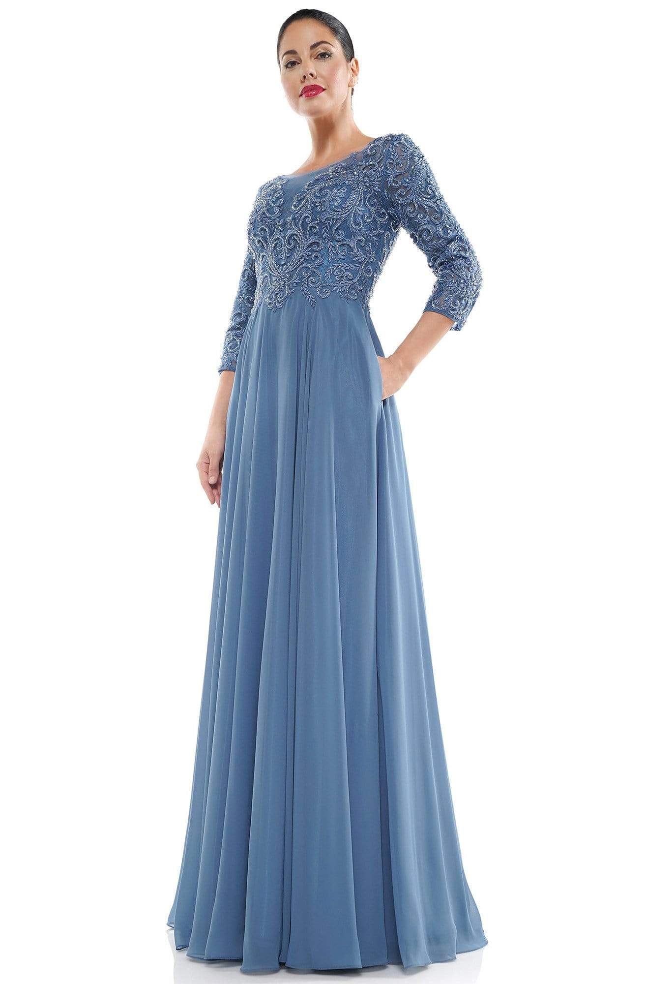 Marsoni by Colors - MV1052 Embroidered Bateau Chiffon A-line Gown - view 4
