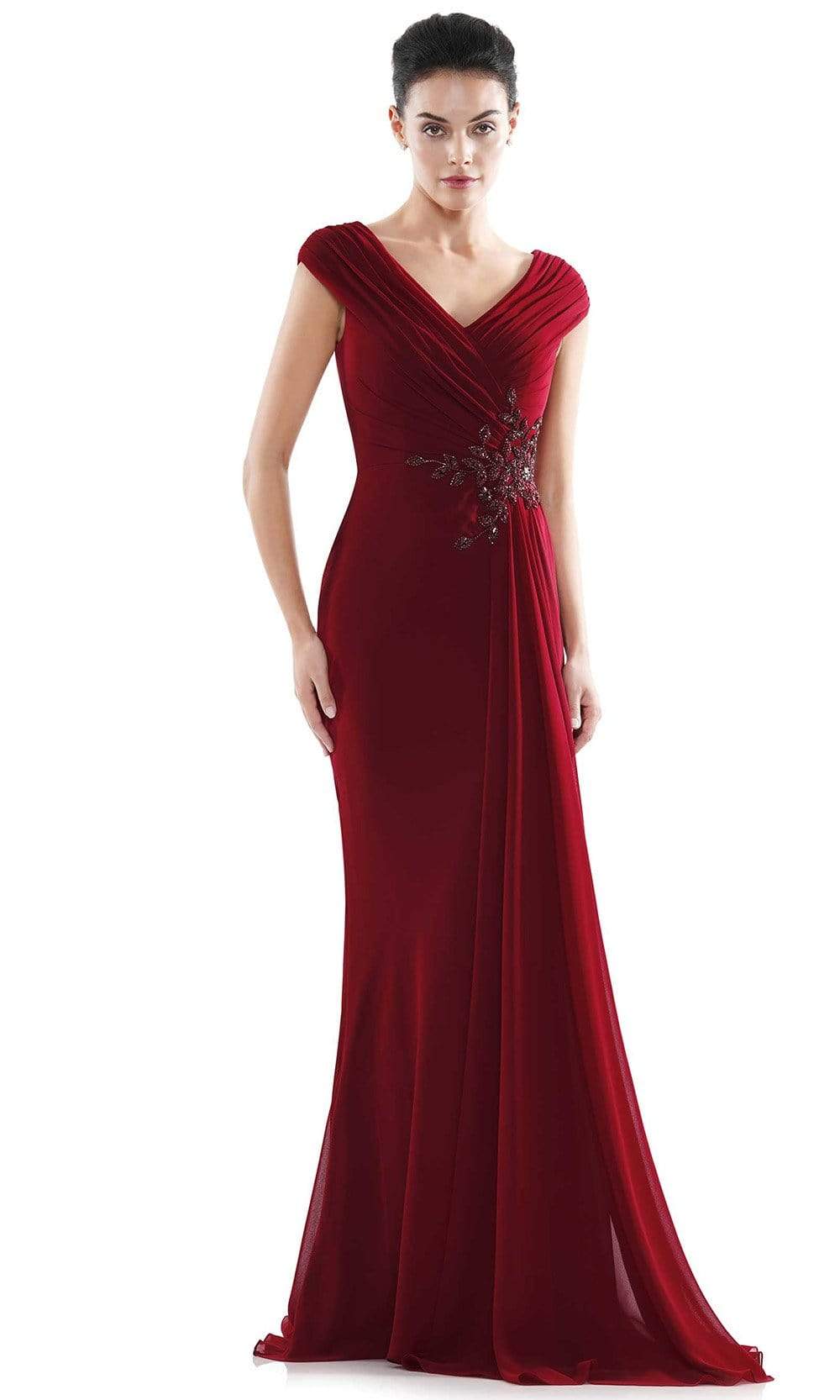Marsoni by Colors - MV1080 Cap Sleeve Foliage Beaded Sheath Gown - view 5