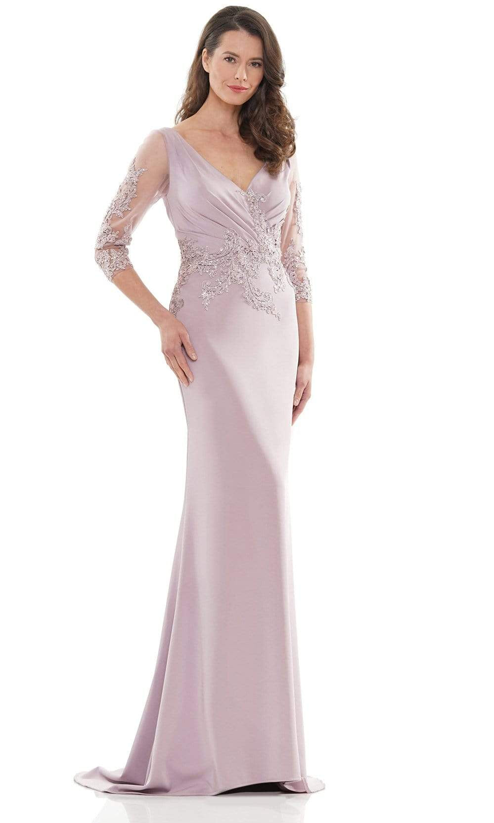 Marsoni by Colors - MV1145 Embroidery Detailed Polished Gown - back view