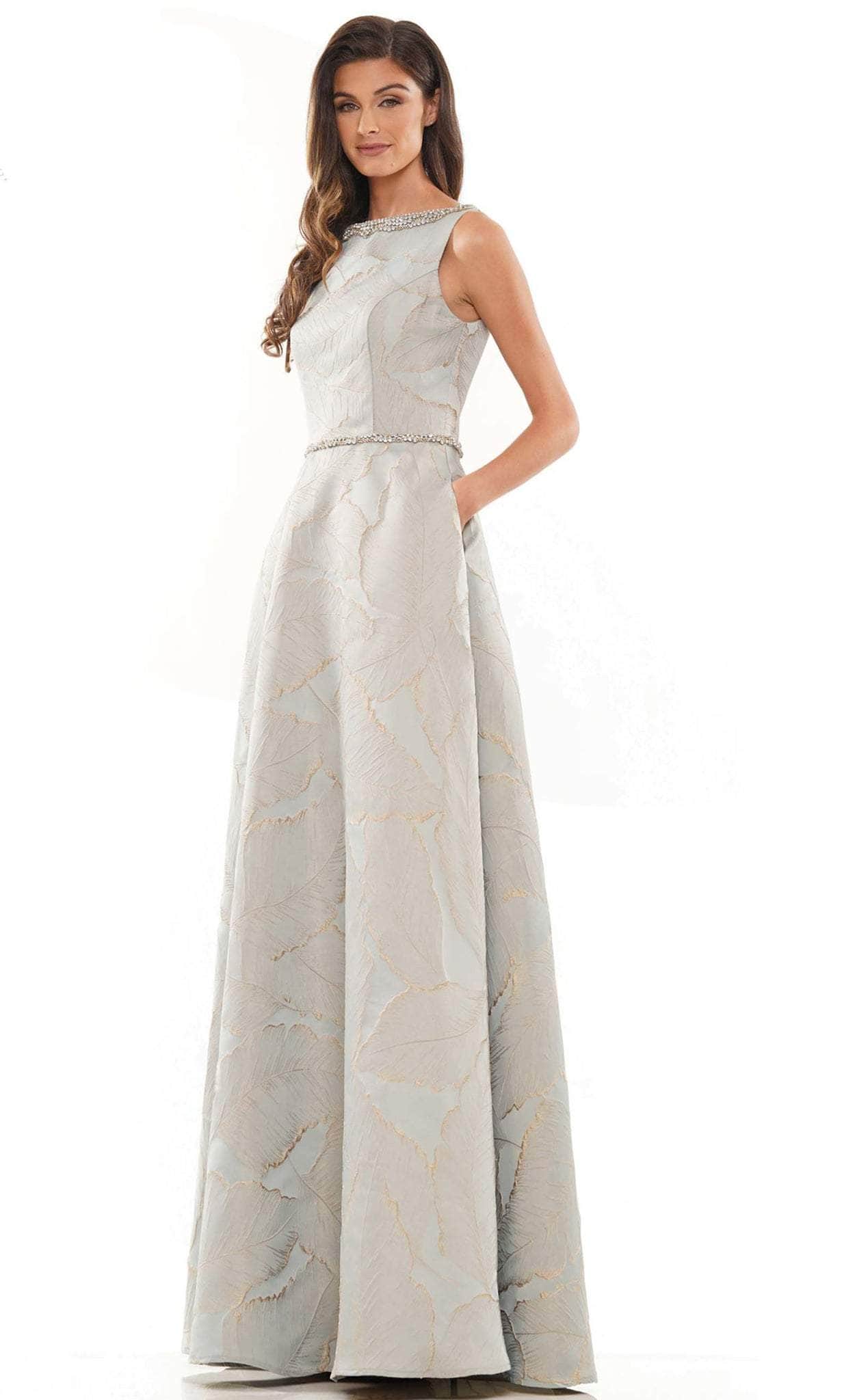 Marsoni by Colors MV1224 - Subtle Leaf-Detailed A-line Gown - designer evening gown at Silhouette Dresses
