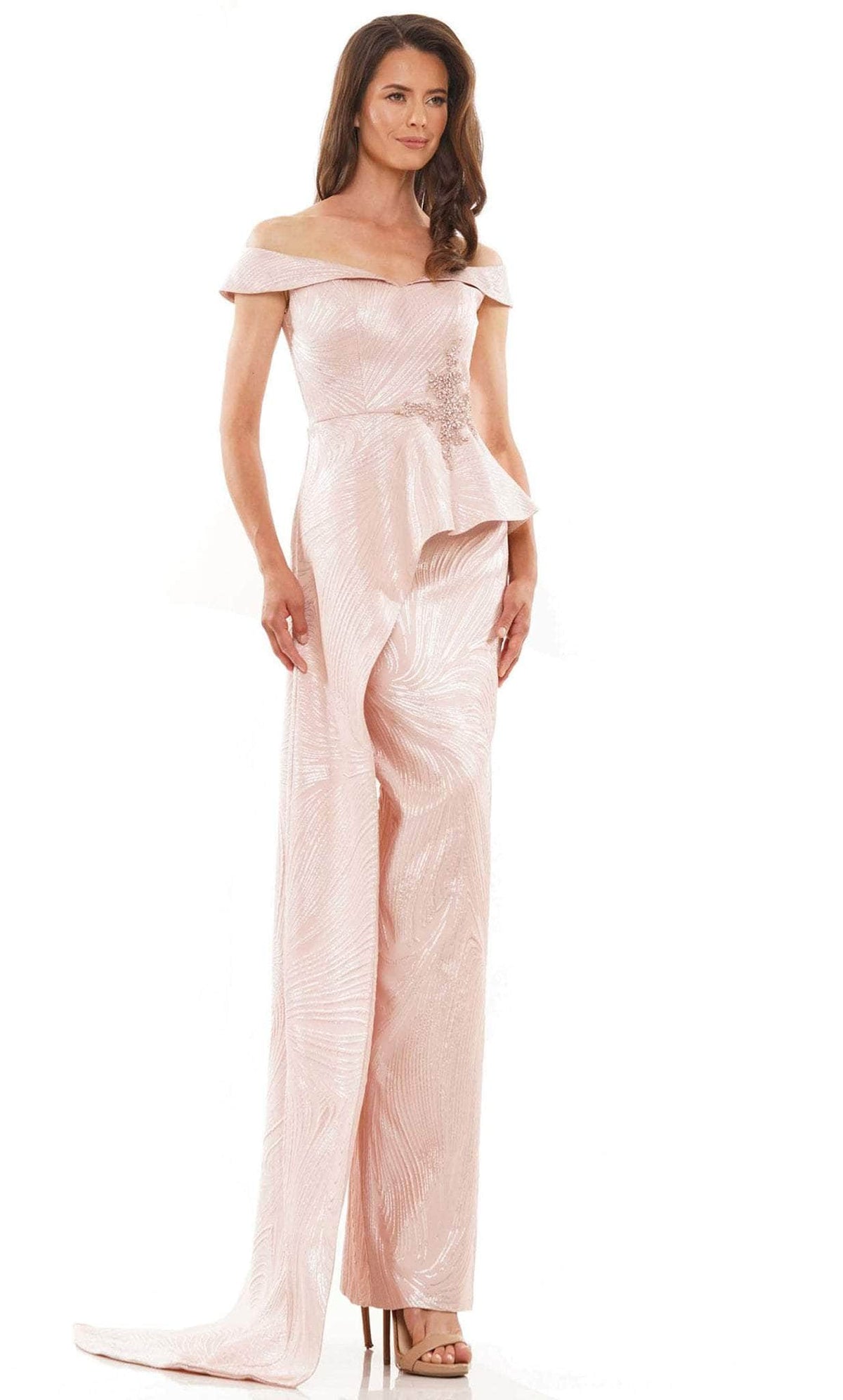 Marsoni by Colors MV1225 - Cap Sleeve Jacquard Evening Gown - back view