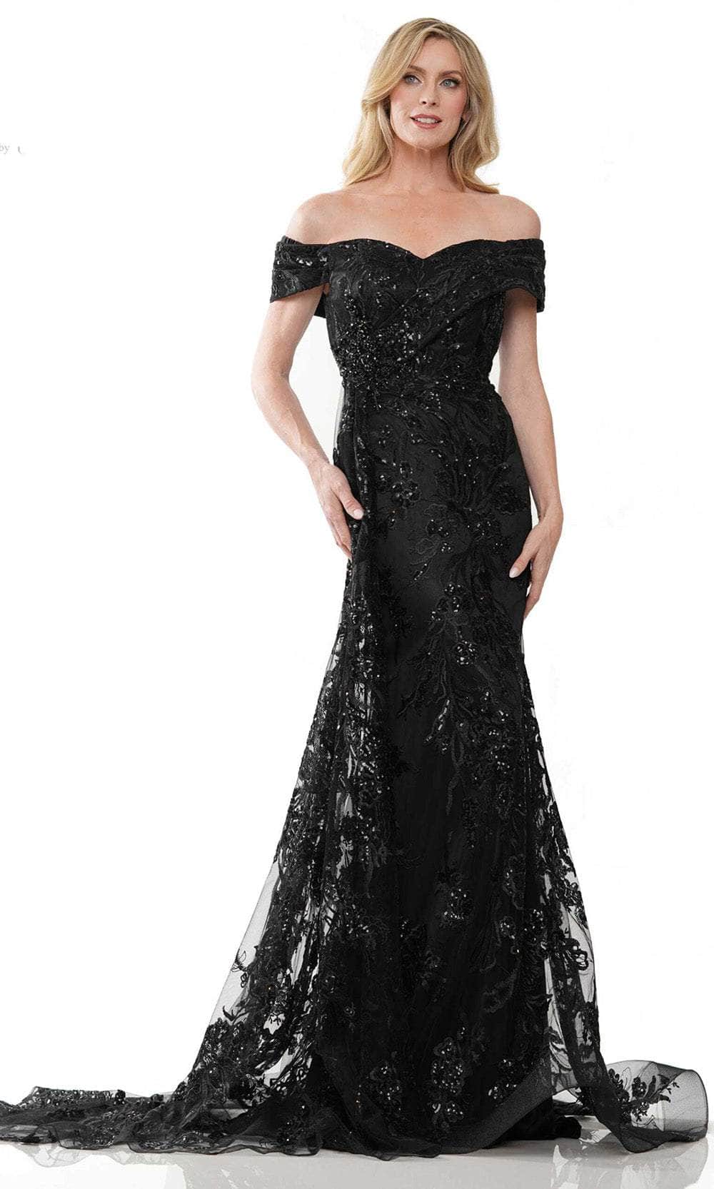 Marsoni MV1242 - Off-Shoulder Embroidered Gown - designer evening gown at Silhouette Dresses