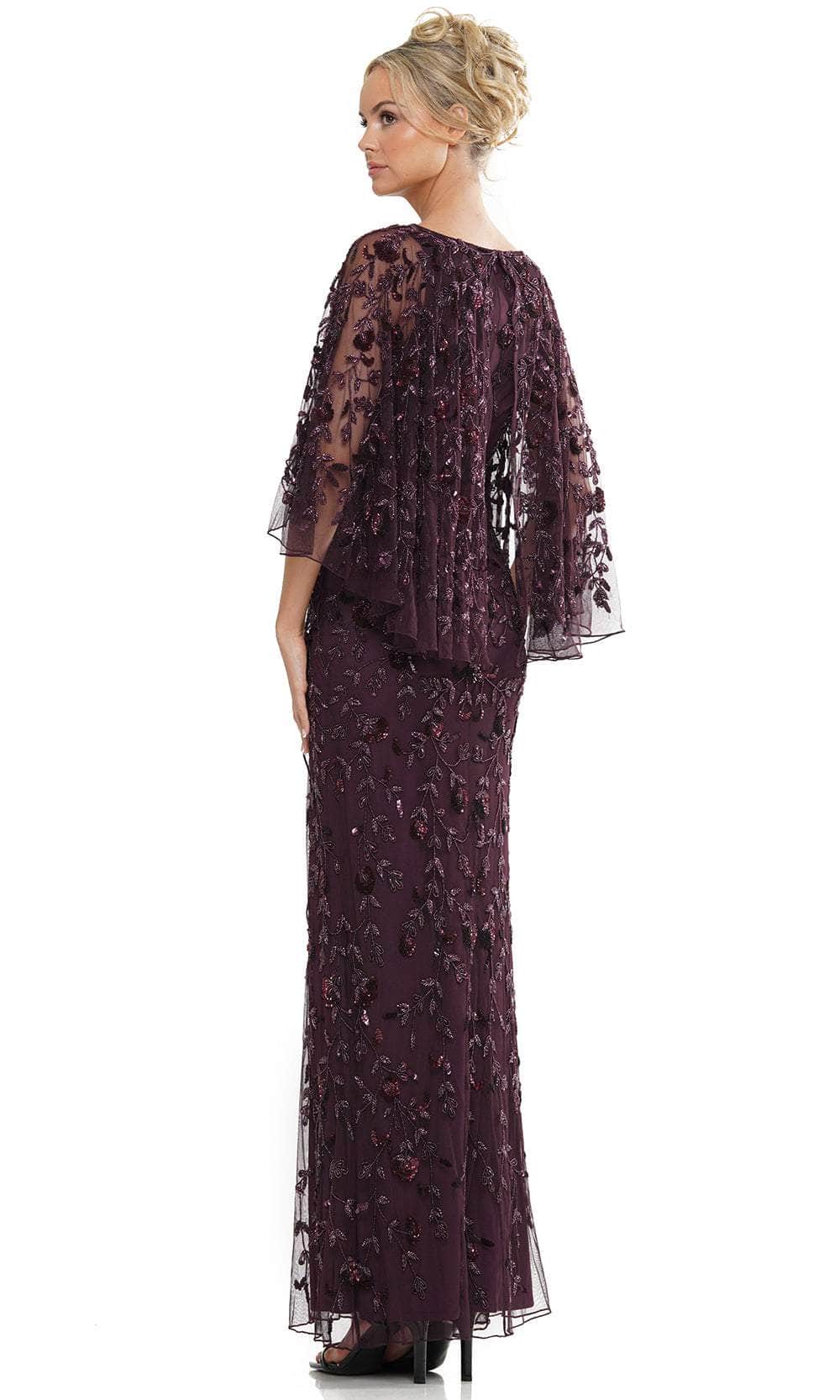 Marsoni by Colors MV1282 - Foliage Beaded V-Neck Formal Gown - back view