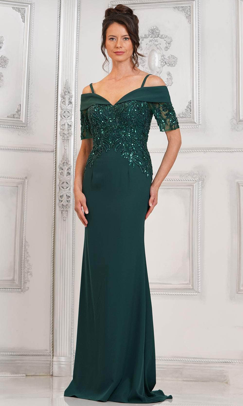 Marsoni by Colors MV1295 - Off Shoulder Illusion Sleeve Formal Gown - designer mother of the bride dress at Silhouette Dresse