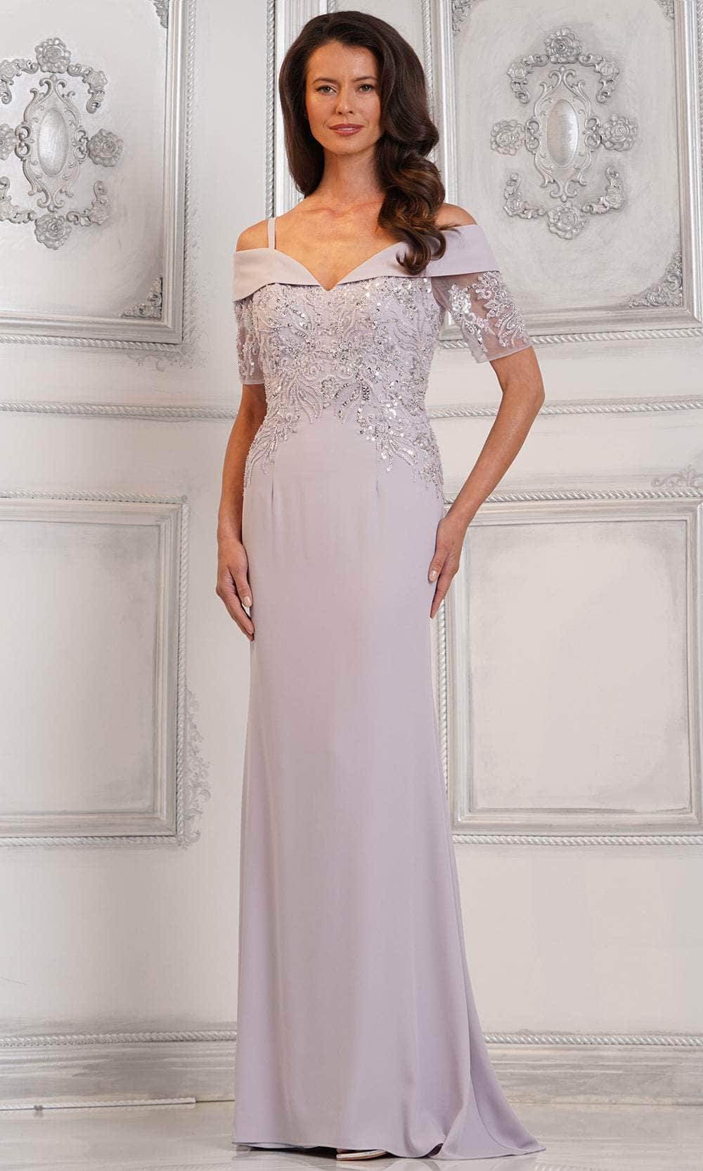 Marsoni by Colors MV1295 - Off Shoulder Illusion Sleeve Formal Gown - back view