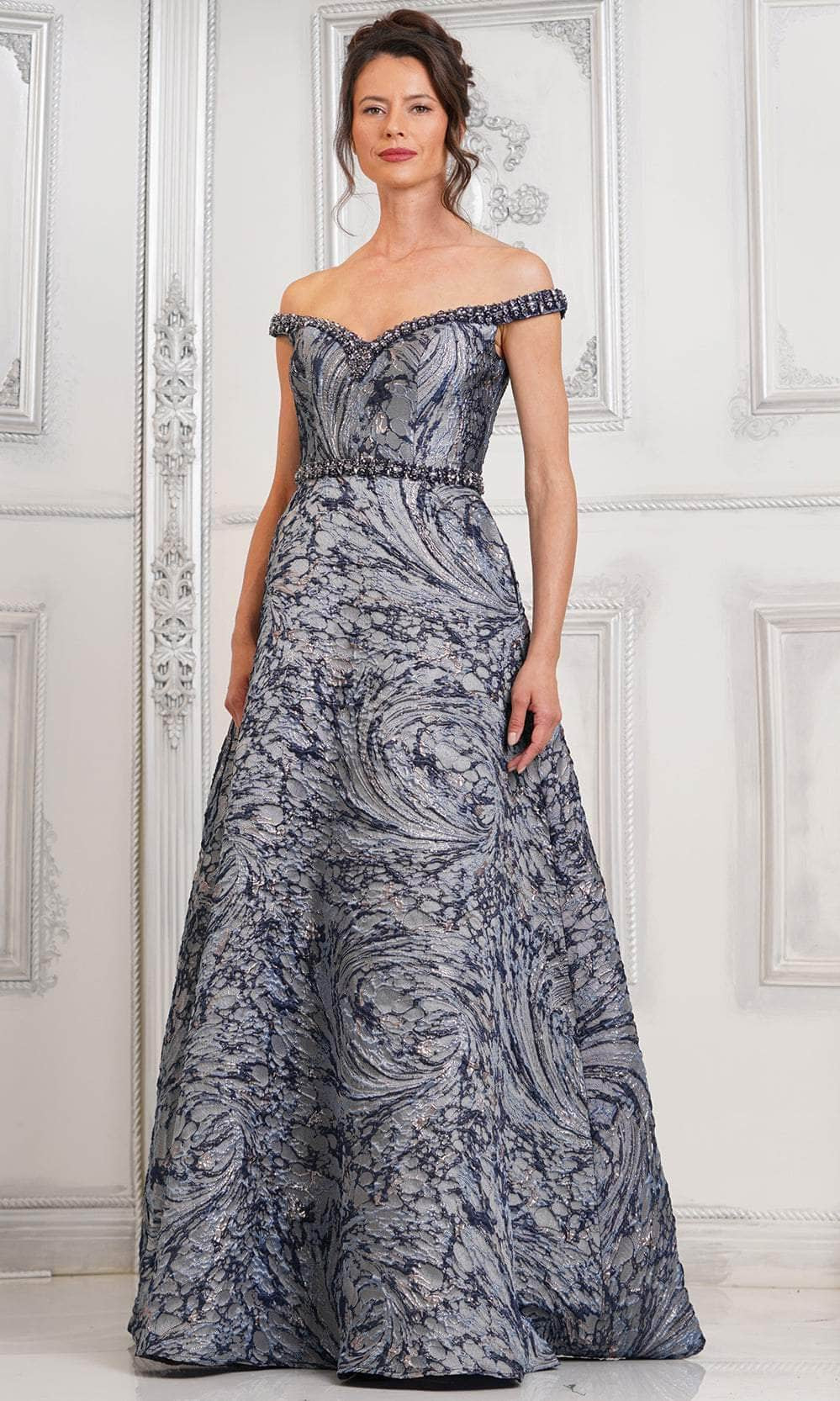 Marsoni by Colors MV1299 - Off-Shoulder Beaded Long Gown - designer prom dress at Silhouette Dresses