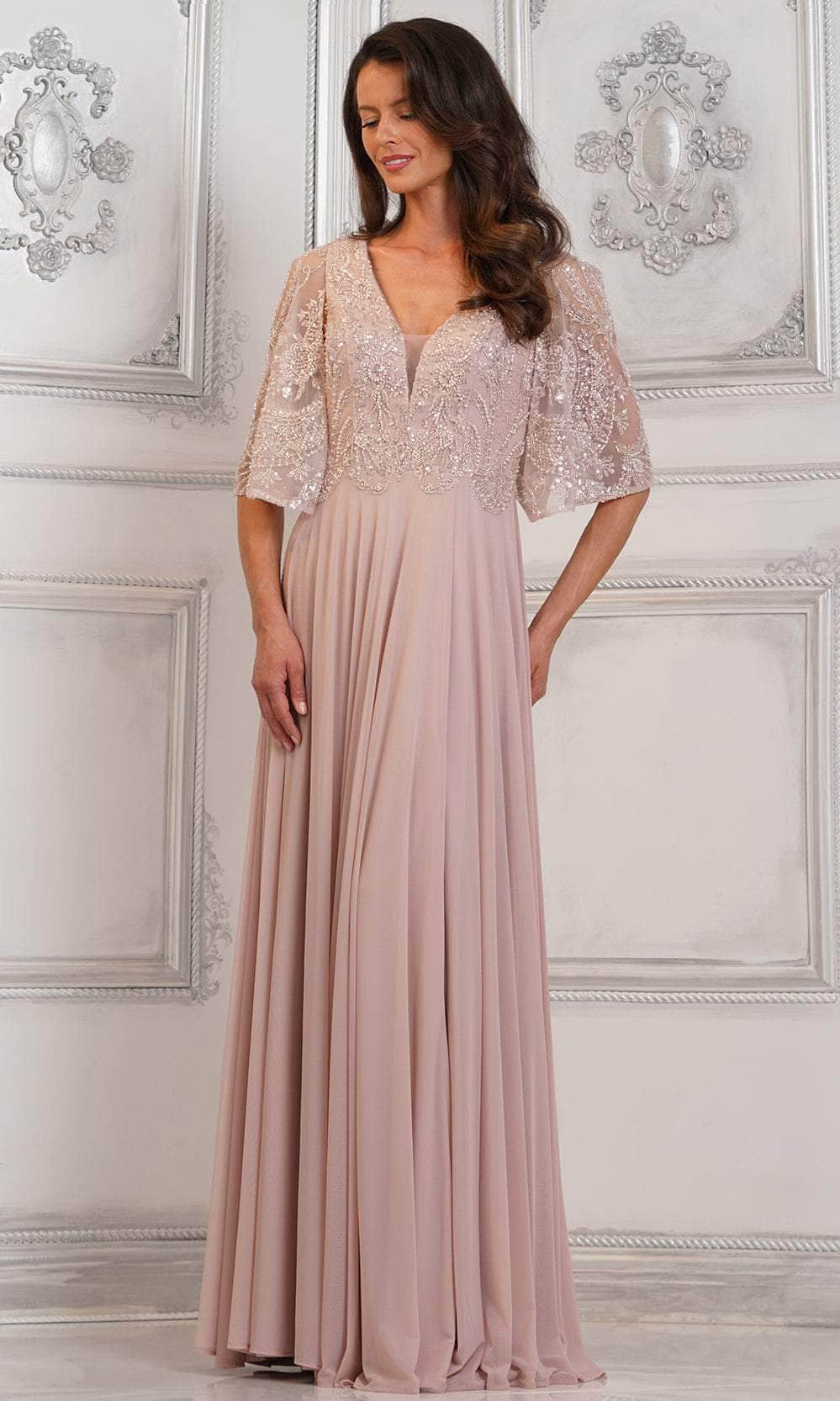Marsoni by Colors MV1302 - Embellished Cape Evening Dress - back view