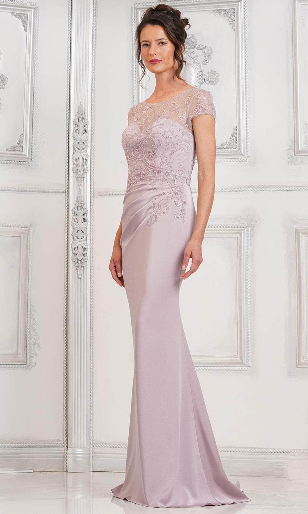 Marsoni by Colors MV1317 - Short Sleeve Embellished Evening Dress - back view