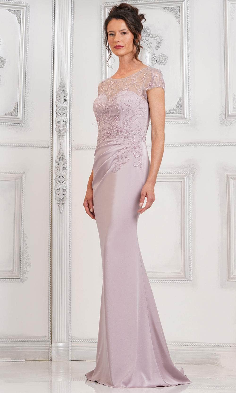 Marsoni by Colors MV1317 - Short Sleeve Embellished Evening Dress - back view