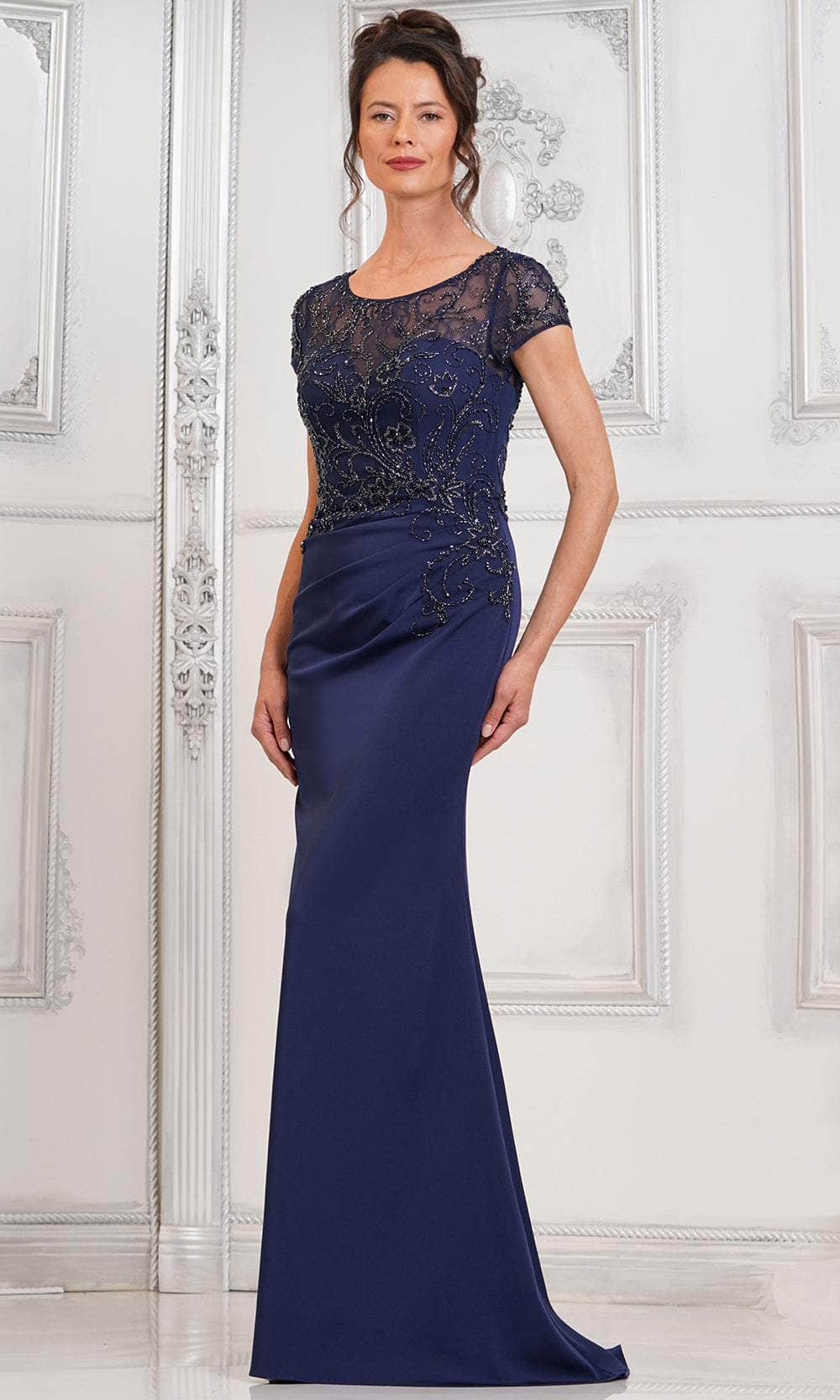 Marsoni by Colors MV1317 - Short Sleeve Embellished Evening Dress - detail view
