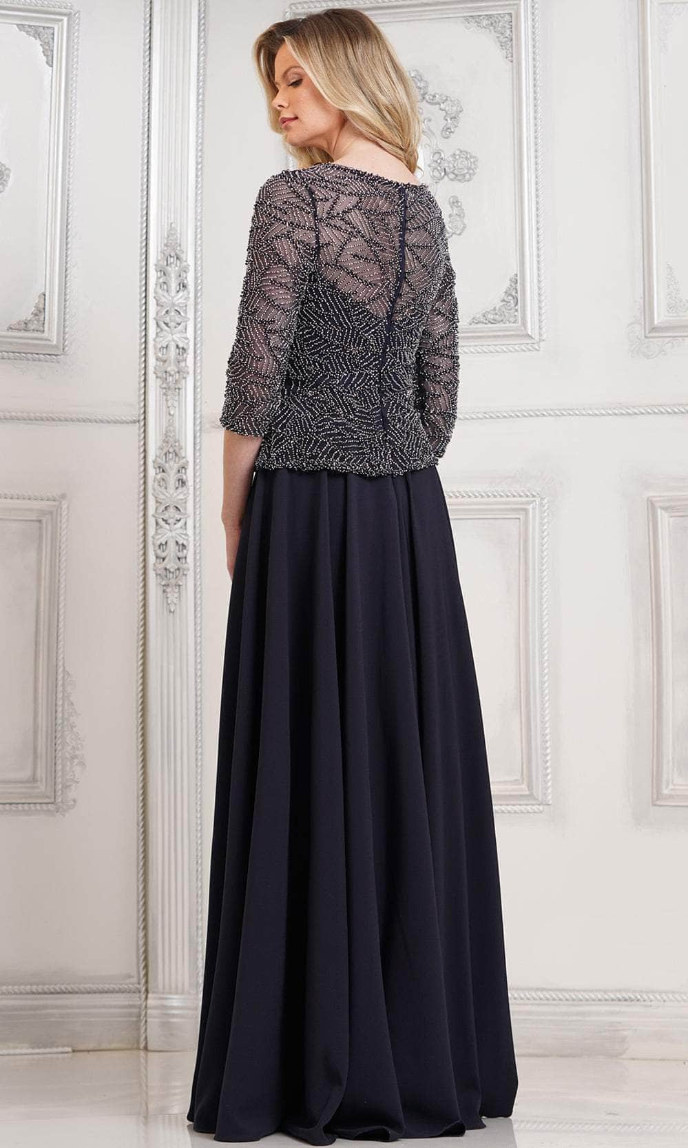 Marsoni by Colors MV1319-1 - Beaded Quarter Sleeve Long Dress - back view