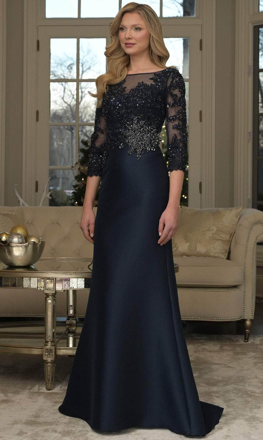 Marsoni by Colors MV1357 - Embroidered Illusion Bodice Gown - designer mother of the bride dress at Silhouette Dresses