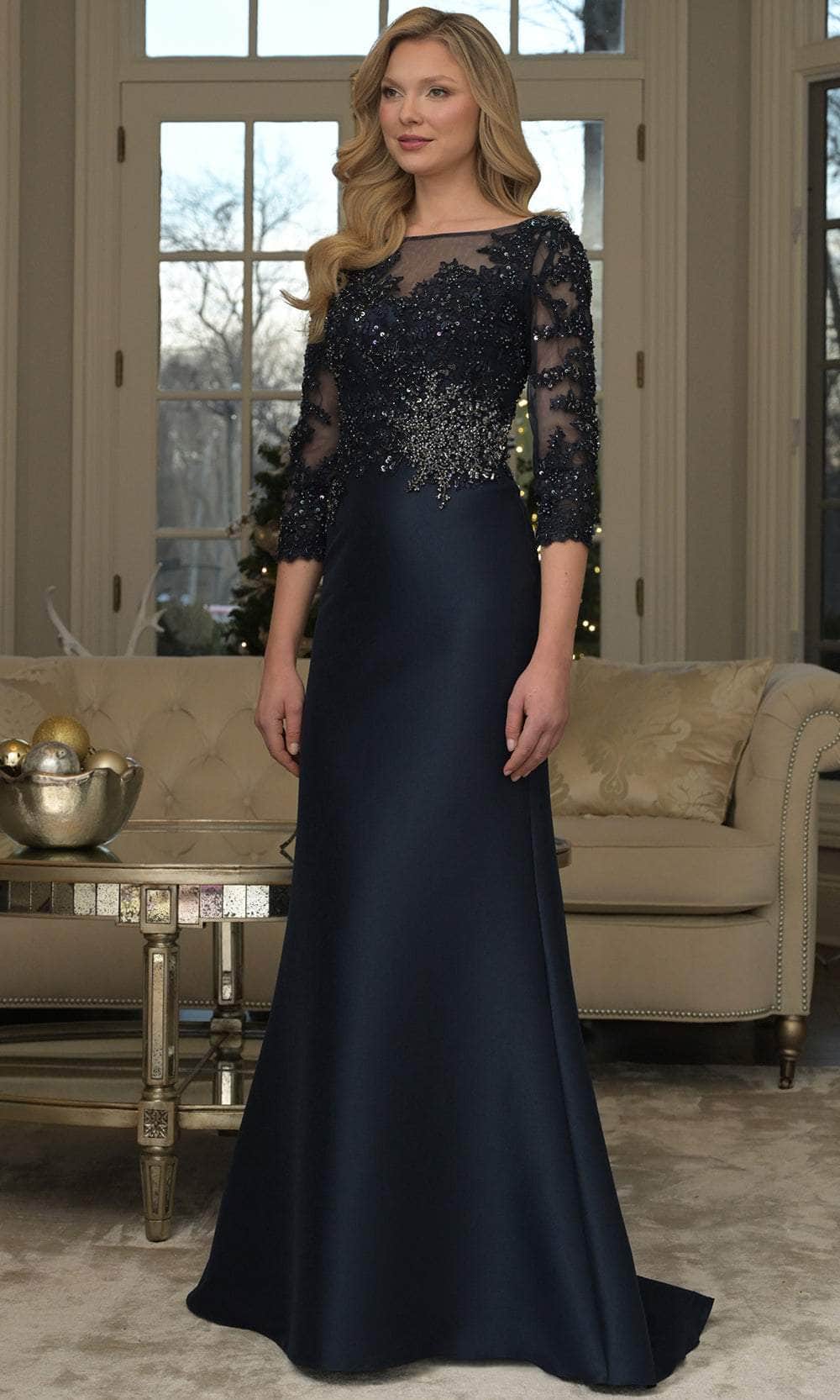 Marsoni by Colors MV1357 - Embroidered Illusion Bodice Gown - designer mother of the bride dress at Silhouette Dresses