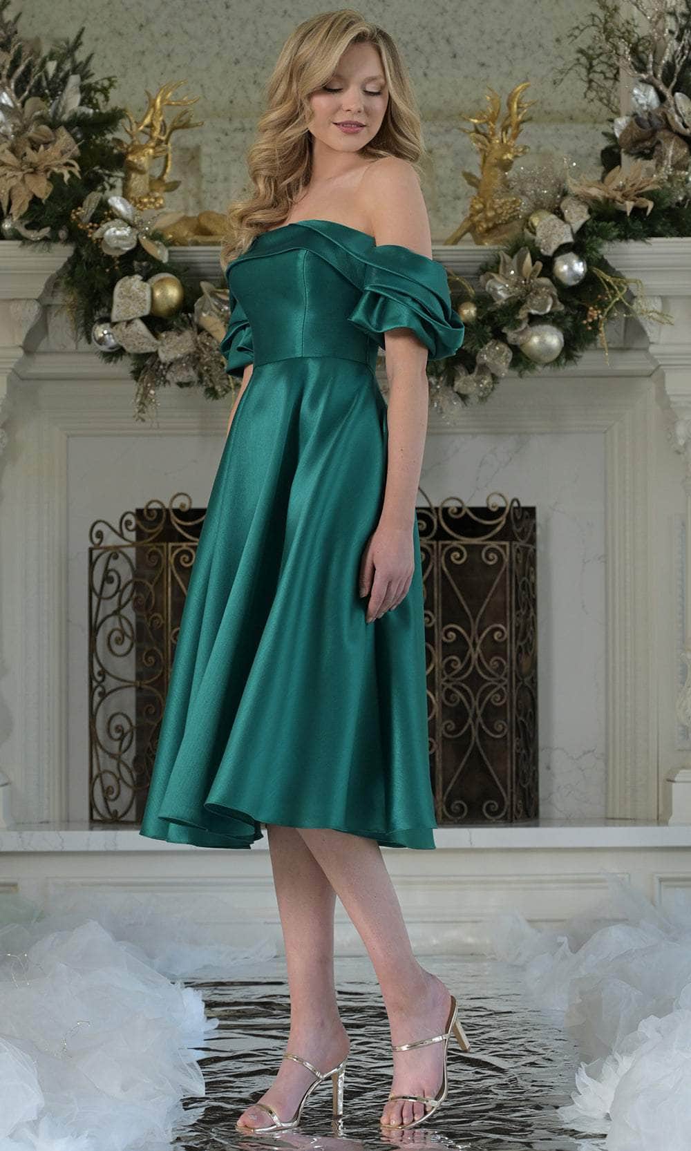 Marsoni by Colors MV1369 - Off Shoulder Tea-Length Dress - back view