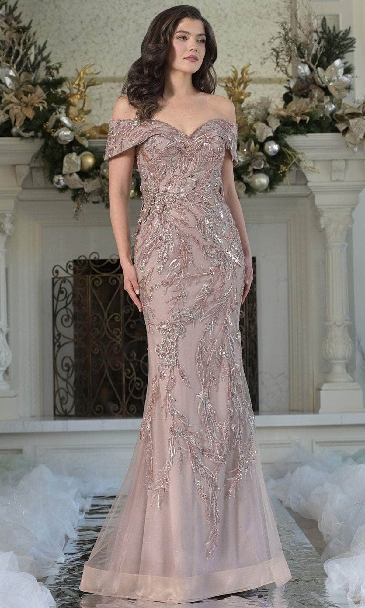Marsoni by Colors MV1372 - Beaded Off Shoulder Evening Gown