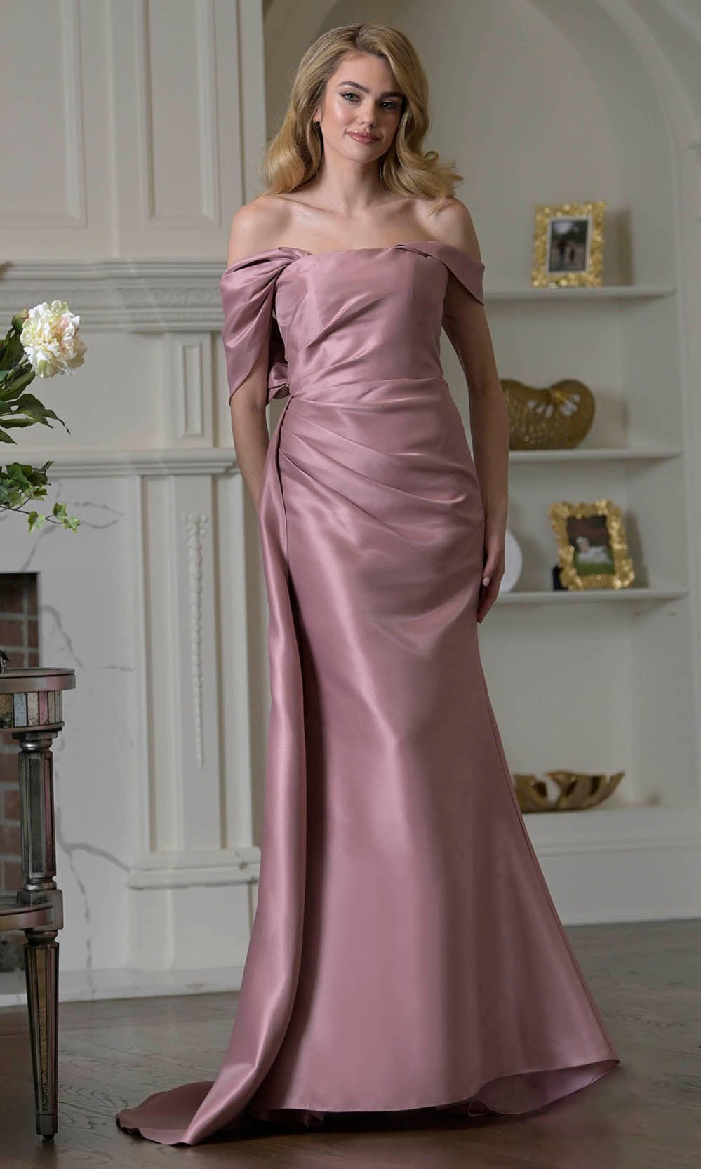 Marsoni by Colors MV1405 - Asymmetric Neck Draped Formal Dress - Silhouette Dresses