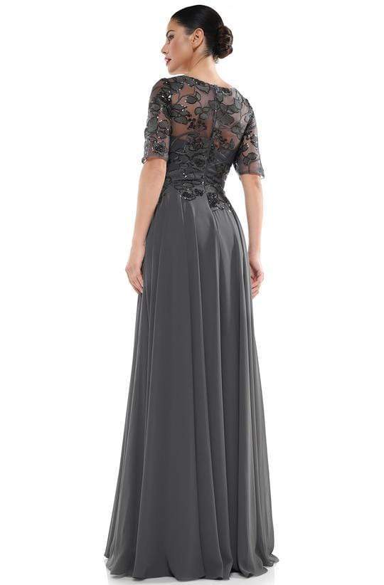 Marsoni by Colors - Sheer Quarter Sleeved Boat Neck Beaded Chiffon A-line Dress M286 - back view