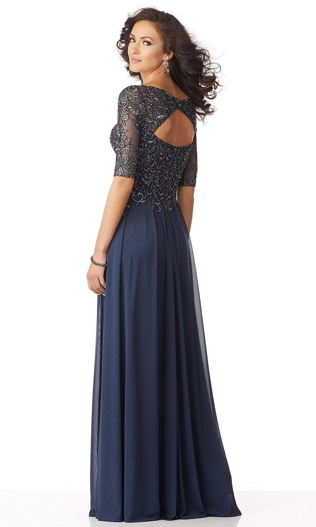 MGNY By Mori Lee - 71805 Embroidered V-neck A-line Gown