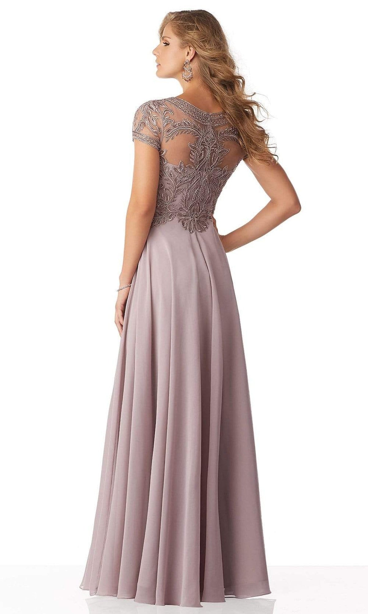 MGNY By Mori Lee - 71824 Embellished Bateau Chiffon A-line Dress