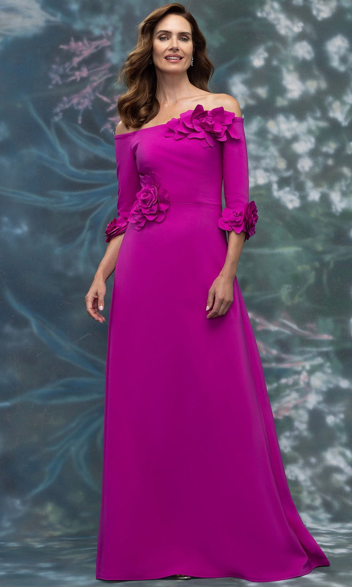 MGNY By Mori Lee 2070002 - Straight Neck Floral Applique Formal Gown