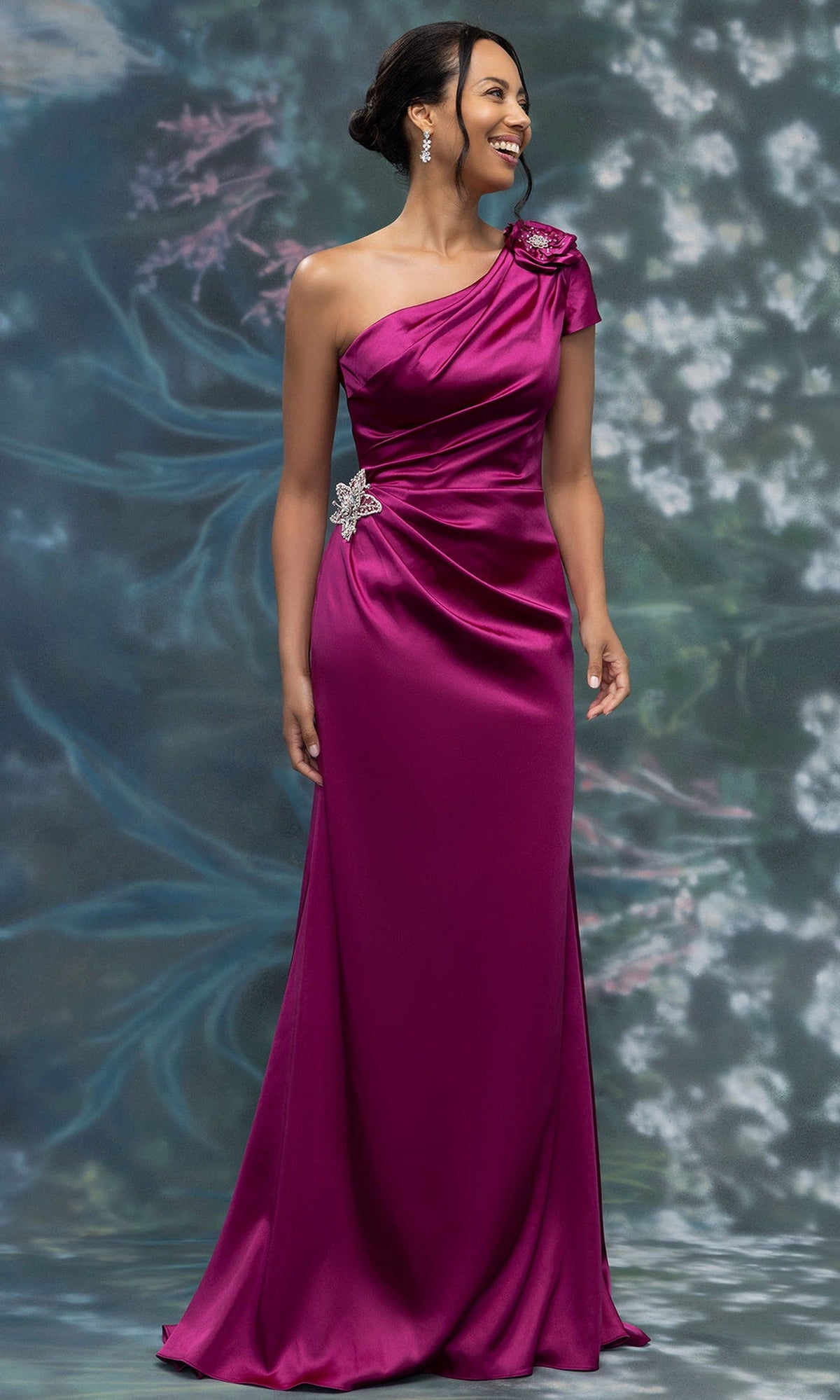 MGNY By Mori Lee 2070014 - Asymmetric Neck Satin Sheath Gown